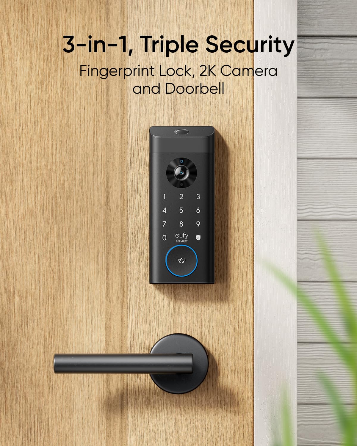eufy Security Video Smart Lock E330, 3-in-1 Camera+Doorbell+Fingerprint Keyless Entry Door Lock, Smart Built-in Wi-Fi Deadbolt for Front Door, Auto Lock, 8 GB Built‑in Storage, Easy Installation