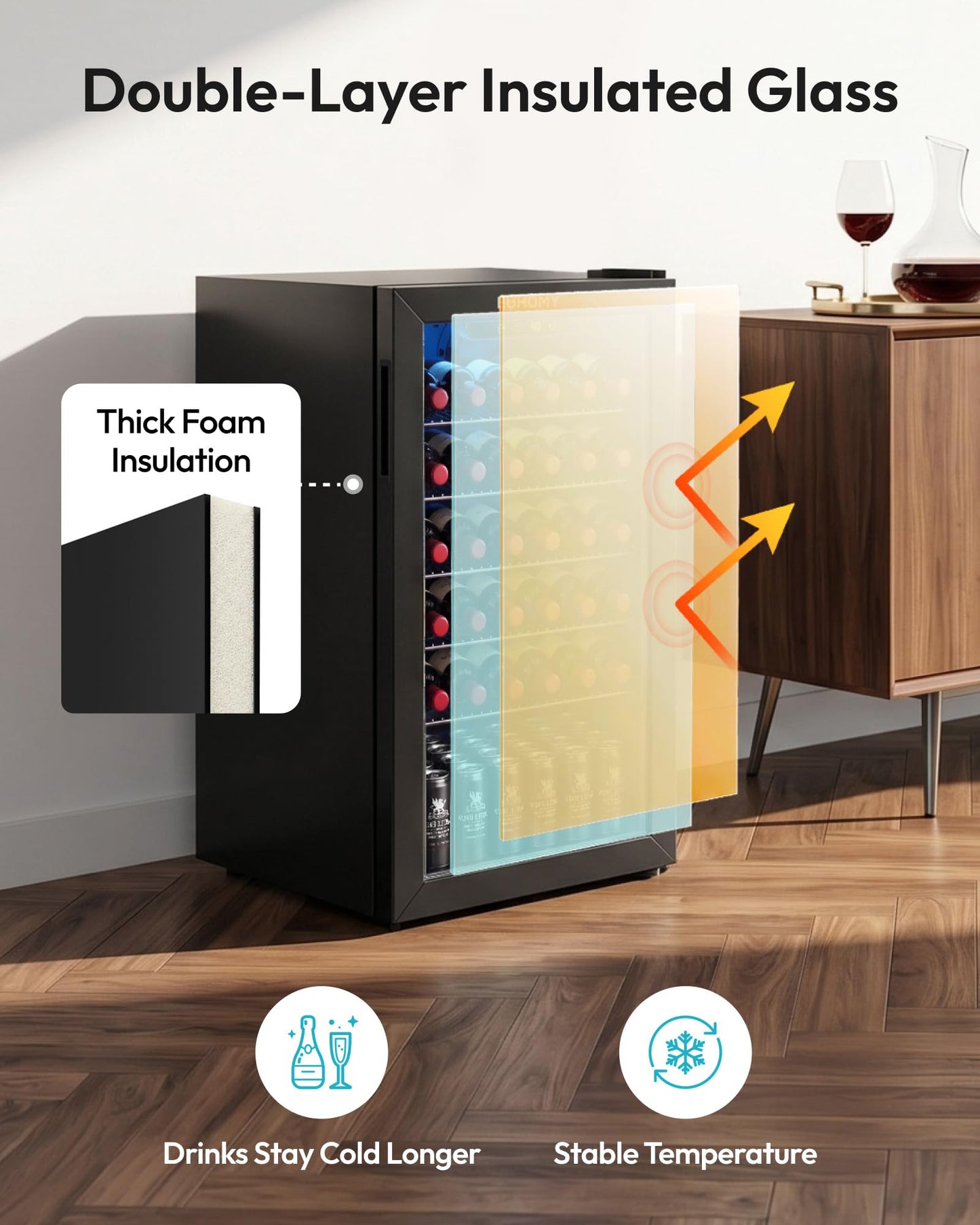 EUHOMY Beverage Refrigerator Cooler, 125 Can Mini Fridge with Glass Door for Soda Beer or Wine, Beverage Cooler for Home, Office, Bar with Removable Shelves, Black