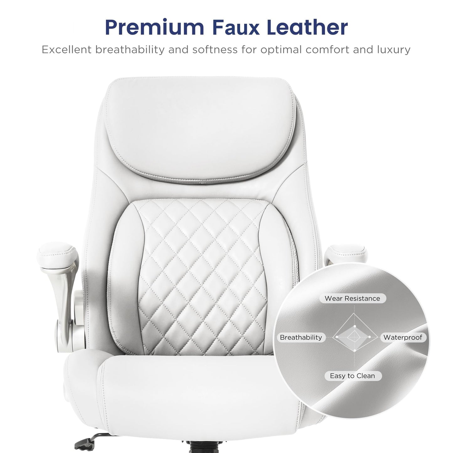 Nouhaus Ergonomic Office Chair Premium Leather Adjustable Lumbar Support & Armrests, High Back Comfy Desk Gaming Chairs Executive Computer Swivel Chair Tilt Function(Posture,White)