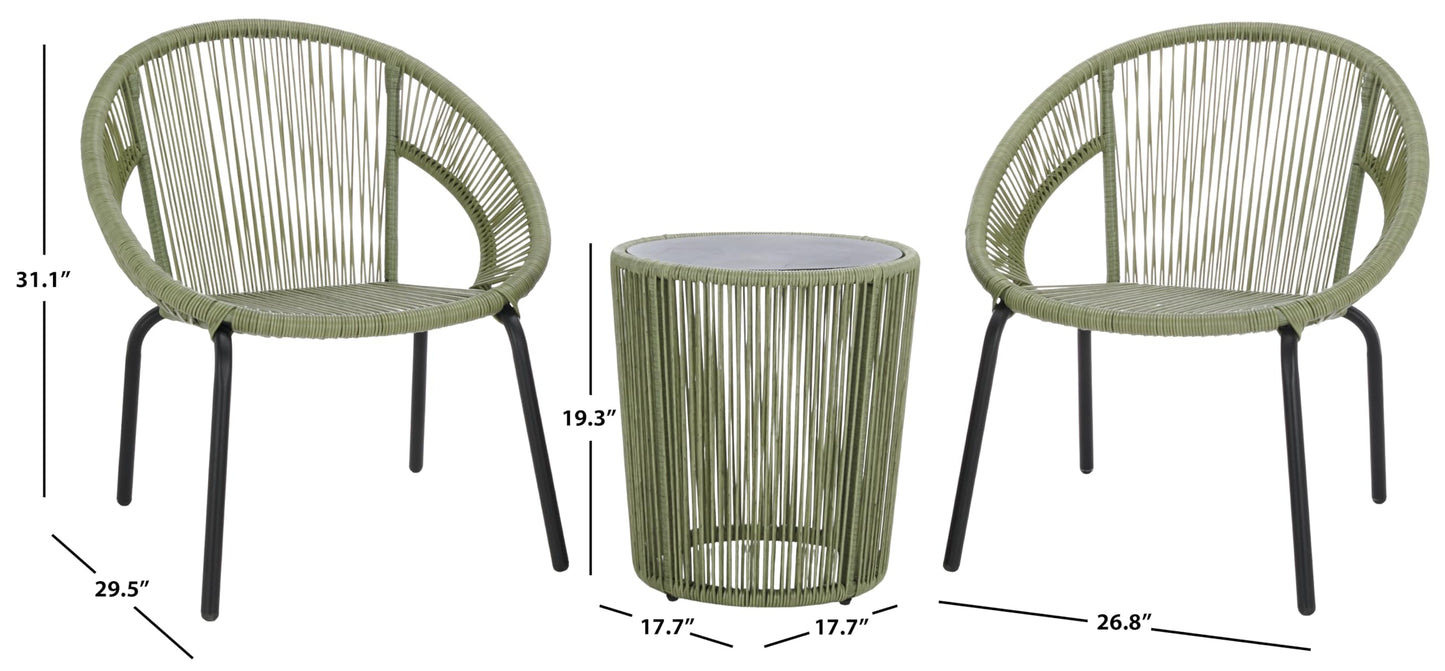SAFAVIEH Outdoor Patio Furniture Collection - Otto Green & Black Rattan 3-Piece Bistro Set with 2 Chairs and Accent Table (PAT7549B)
