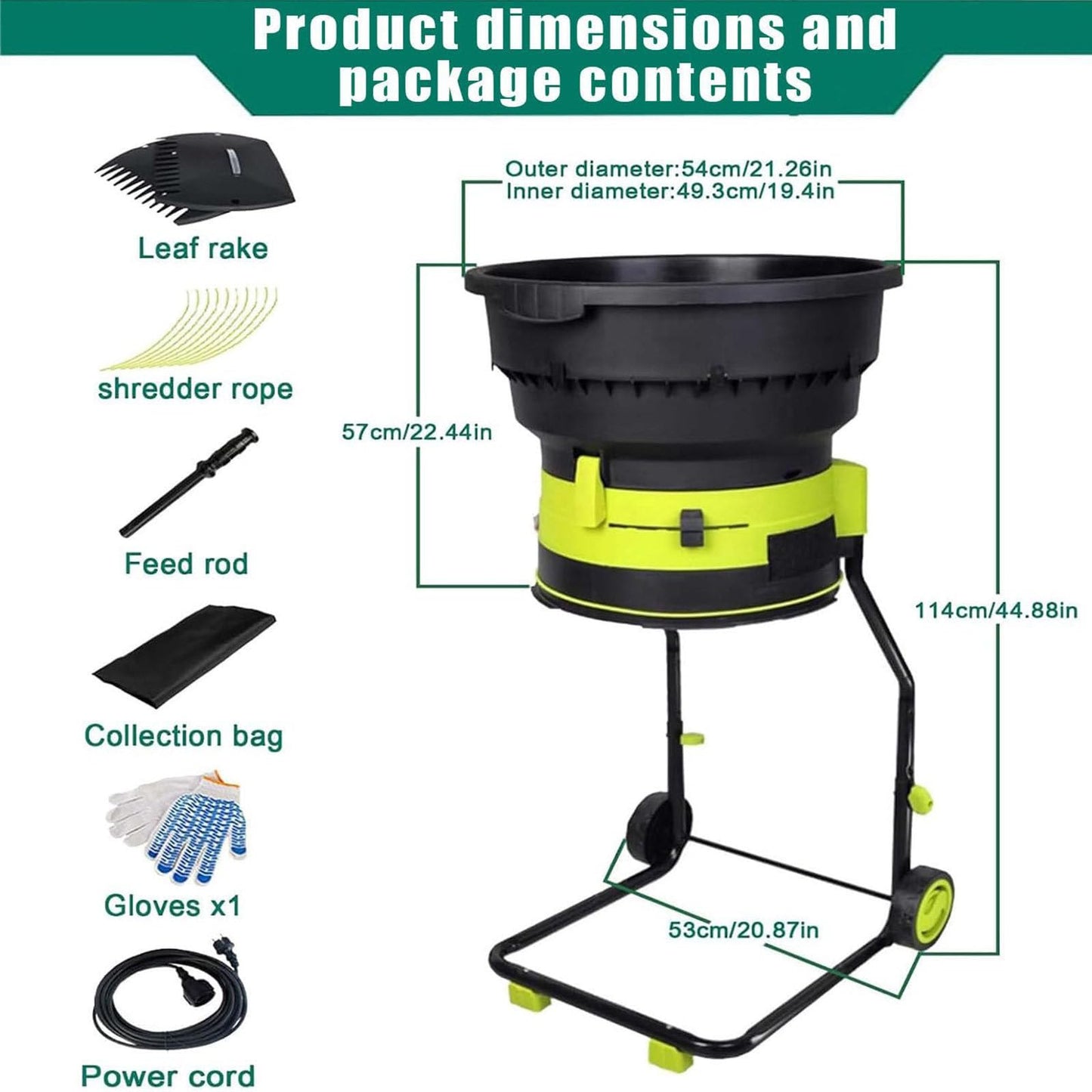 Electric Leaf Mulcher Compost Shredder,2500W Garden Leaf Crusher with Wheels and Storage Bag,8000rpm Electric Chipper,for Yard Cleanup, Composting,Powercord×30m