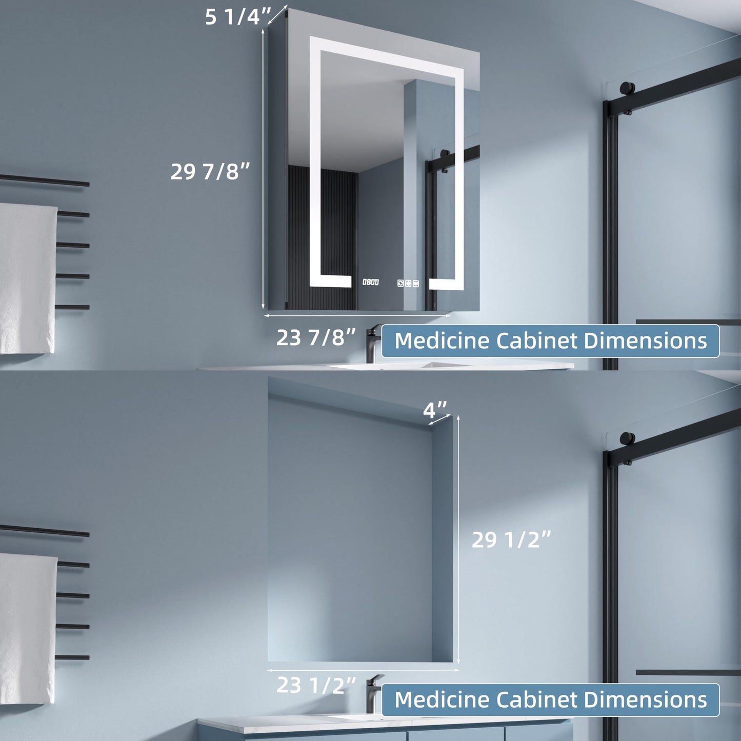 SGTLCNG LED Medicine Cabinet Mirror, 24x30 Inch Bathroom Storage, Recessed/Wall Mount, Plug-in/Hardwired, 3 Color Dimmable Light, Anti-Fog, Time Temp Display, Left Hinge