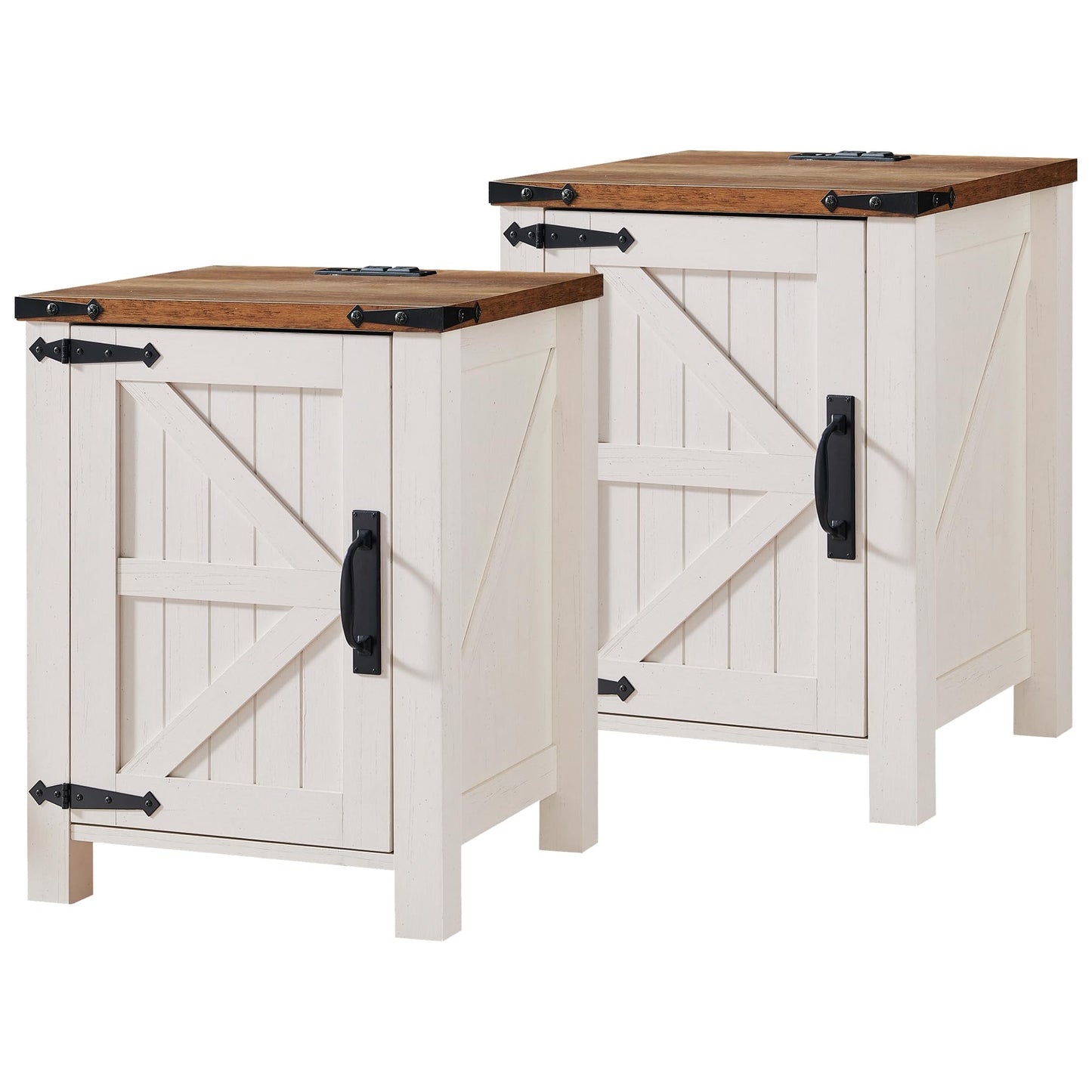 OKD 18" Farmhouse End Table Set of 2, Antique White