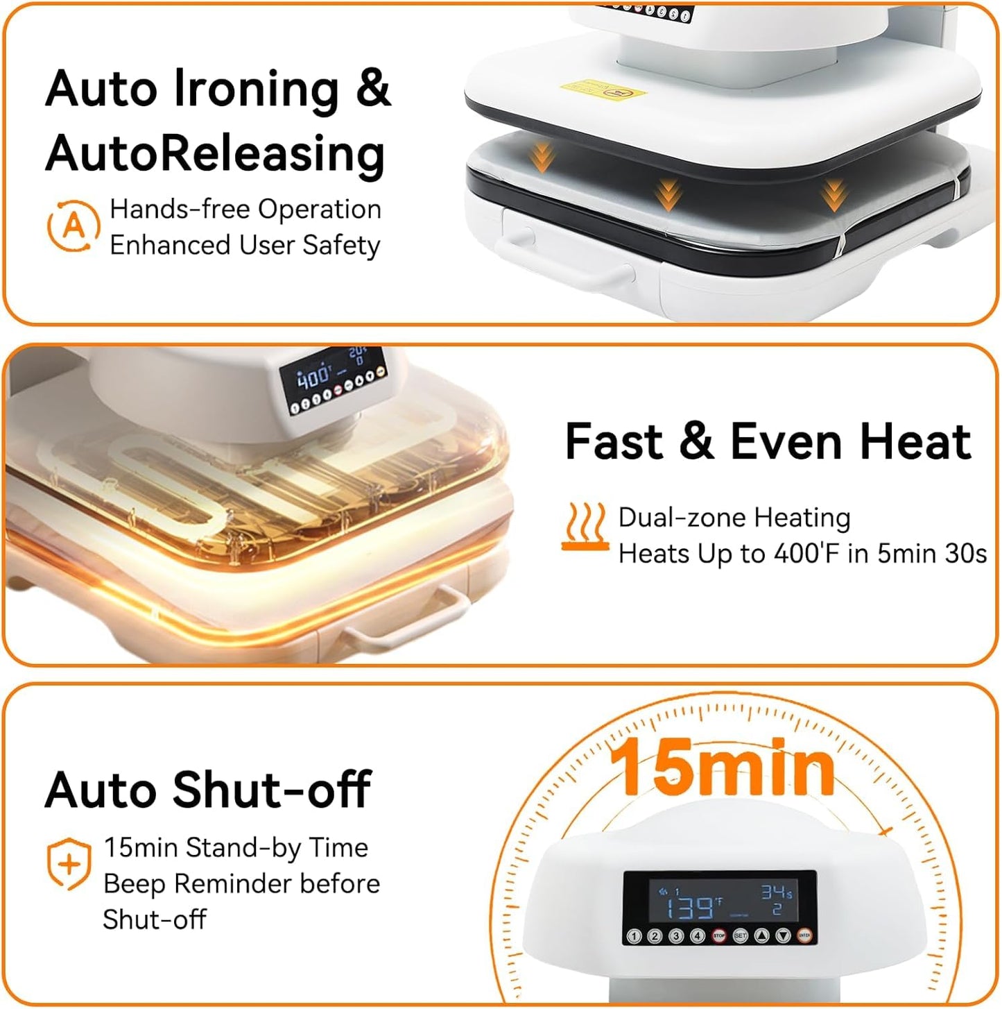 Auto Heat Press 2 - Heat Press Machine for T Shirts with Adjustable Pressure & Higher Heating Height, Heats Up Fast & Evenly Heat Press 15x15 for HTV, Sublimation, Heat Transfer Projects