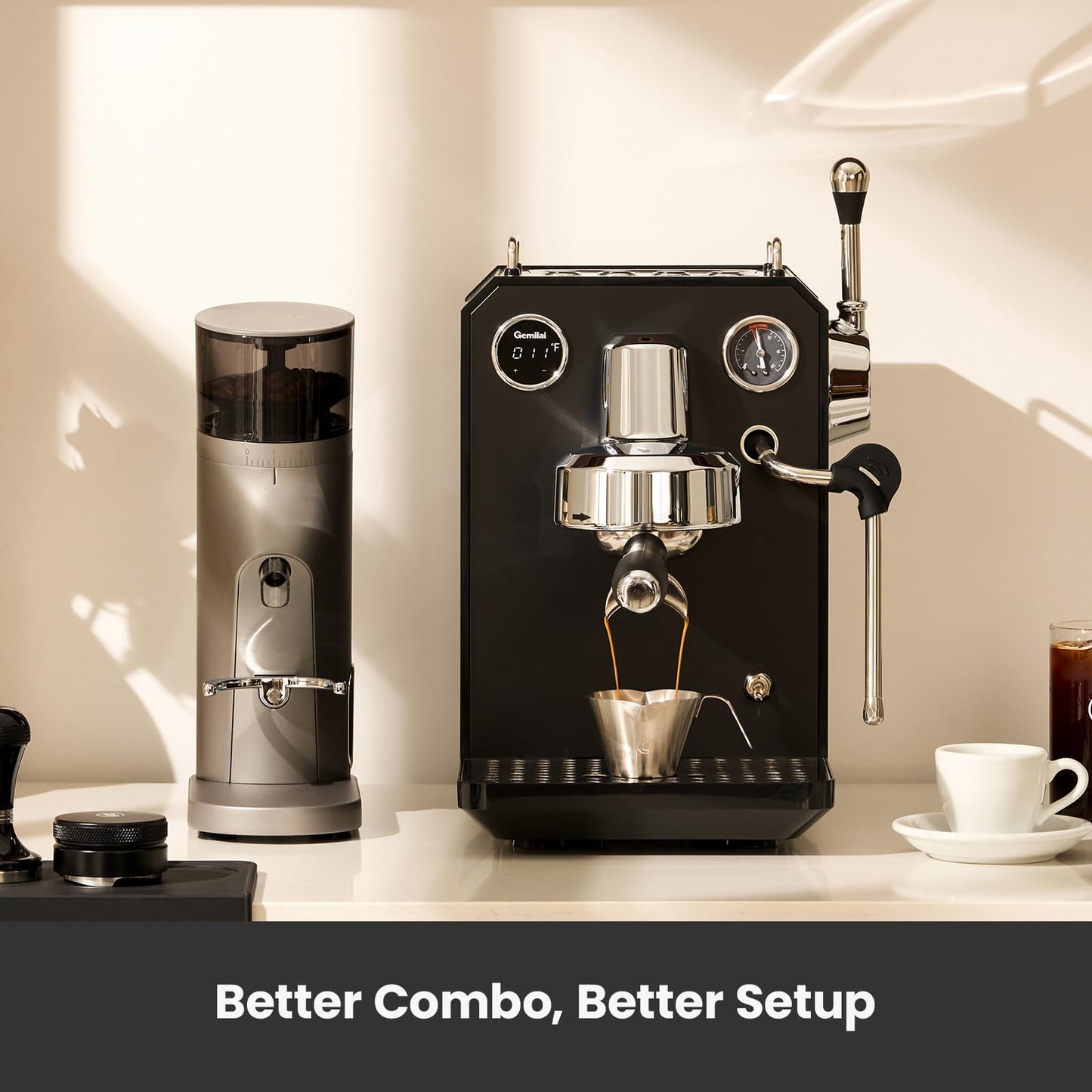 Gemilai Owl G3006 Home Espresso Machine, 58mm Commercial Group Head & PID Temp Control, Stainless Steel Coffee Maker for Barista-Quality Latte Art, Cappuccino Dual Data Display Black