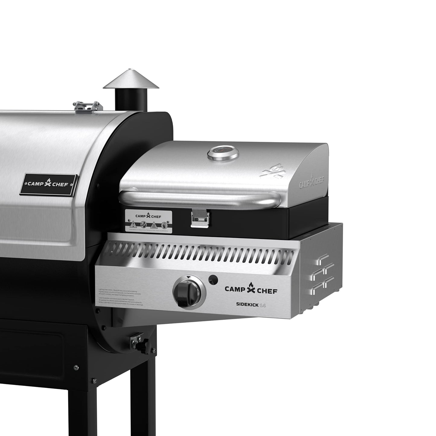 Camp Chef Sidekick Sear - Includes BBQ Box for Pellet Grill - Accessory for Outdoor Cooking - Sear & Grill with Ease - 14" Cooking System Compatible, Silver