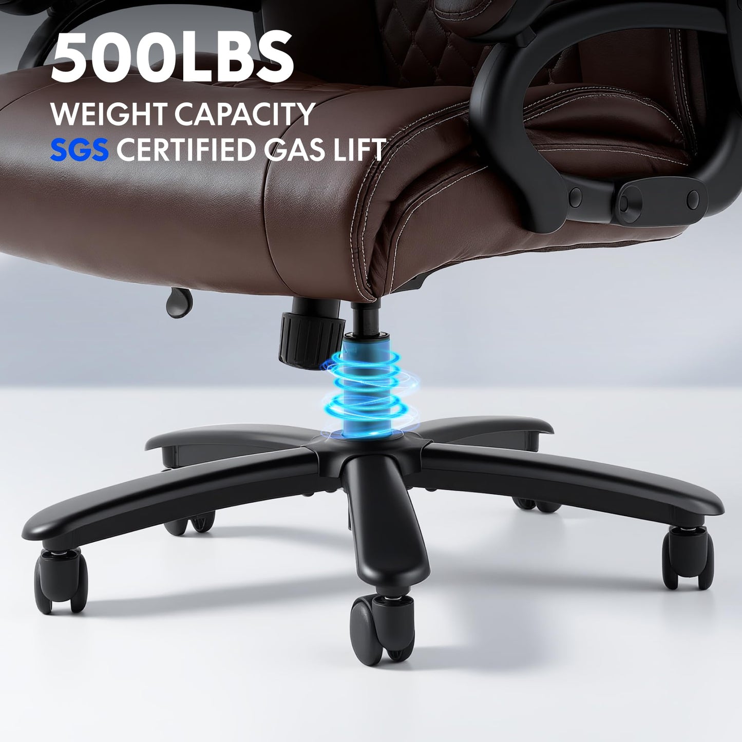 FLEXISPOT 500lbs Big and Tall Office Chair for Heavy People, Heavy Duty Computer Chair with Stable Arms Adjustable Lumbar Support Metal Base, Desk Chairs for Home Office Gaming Working, Leather, Brown