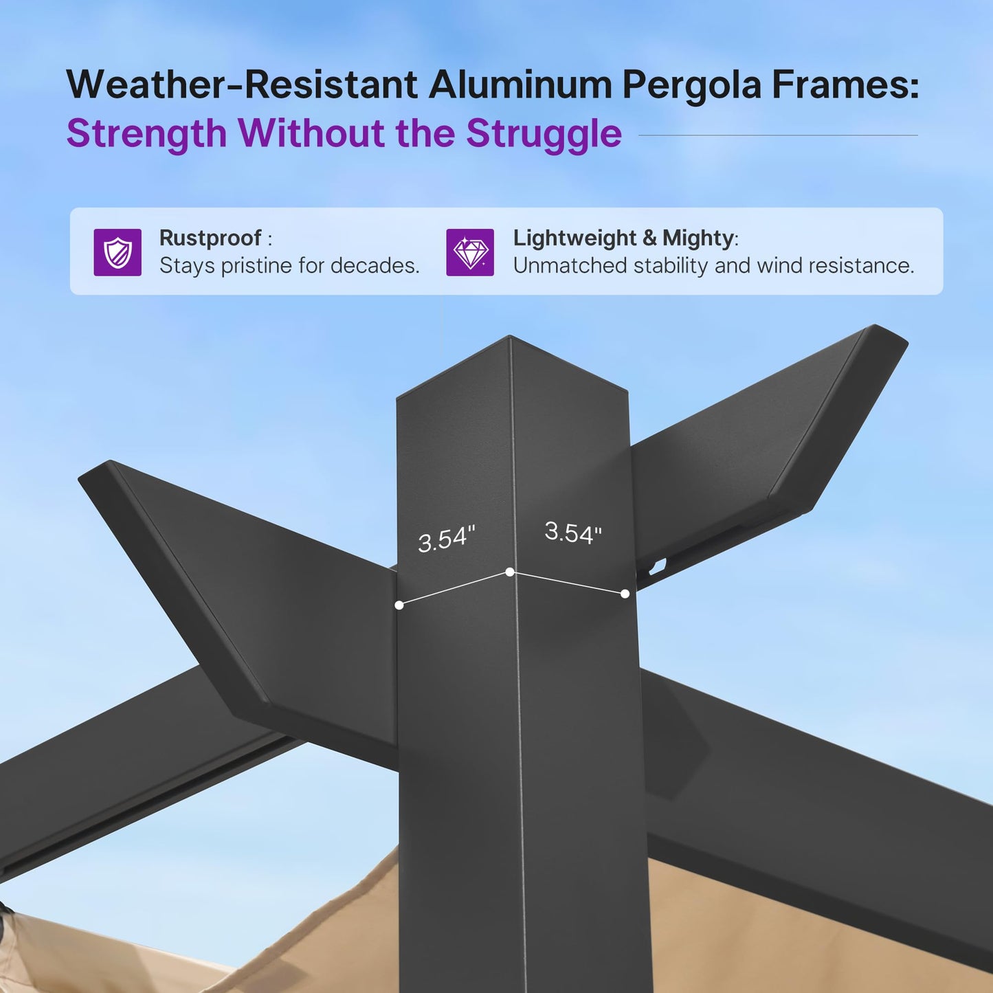 PURPLE LEAF 10' x 13' Aluminum Outdoor Pergola Wind-Resistant Retractable Pergola with Double Sun Shade Canopy Heavy-Duty Metal Pergola for Patios Backyard Deck Garden, Khaki
