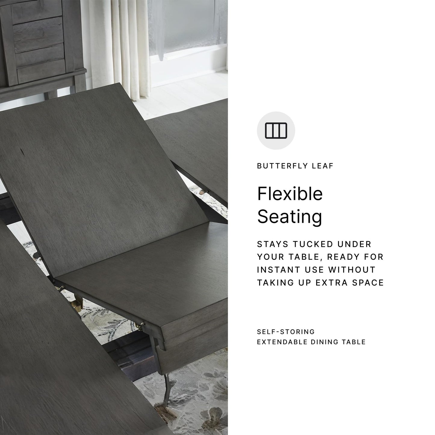 Signature Design by Ashley Hallanden Modern Farmhouse Rectangular Dining Room Butterfly Extension Table with Self-Storing Leaf, Seats Up to 6, Wood, Dark Gray