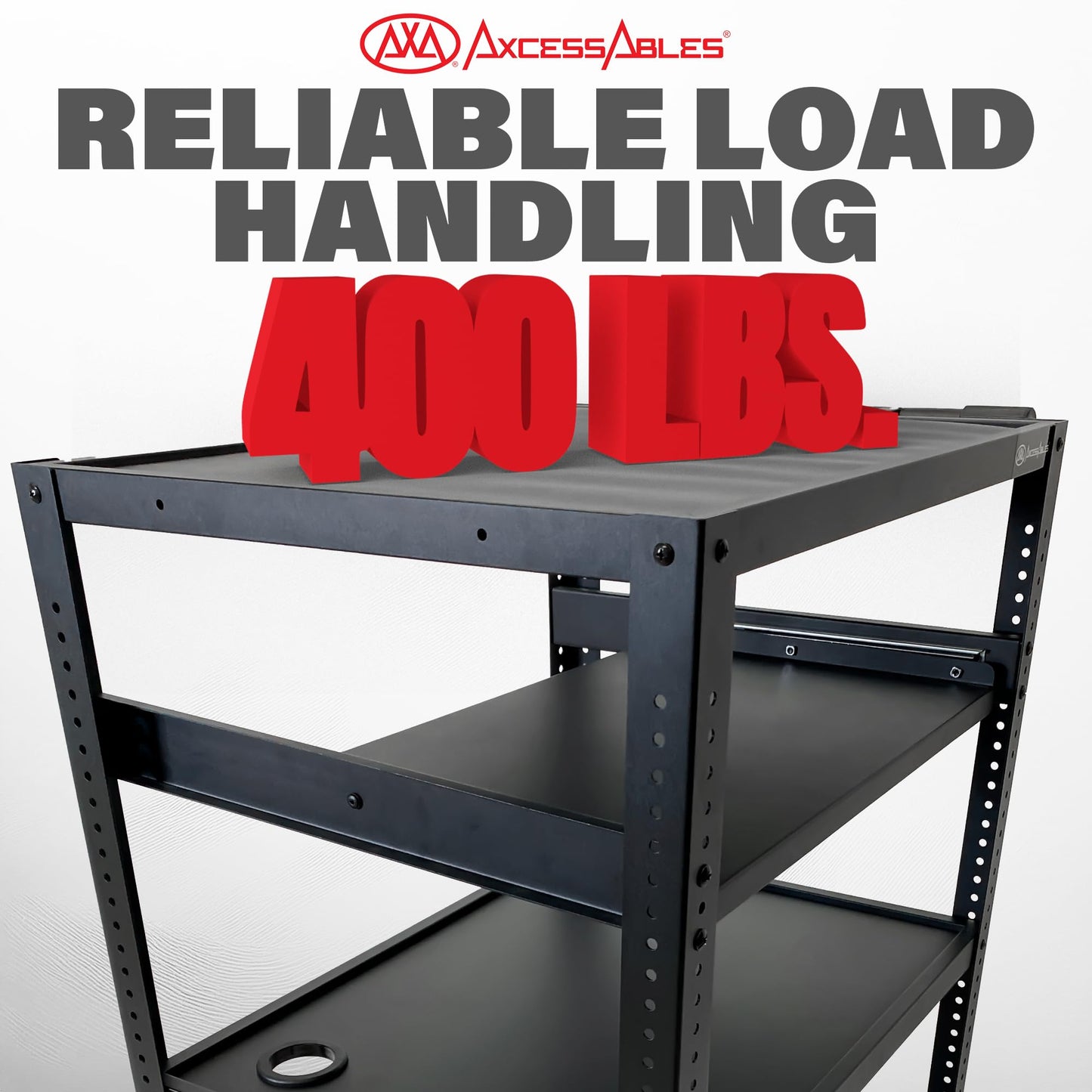 AxcessAbles Computer Cart on Wheels 400LB Capacity, Metal AV Equipment Utility Workstation, with Pullout Keyboard Tray, Locking Caster Wheels.
