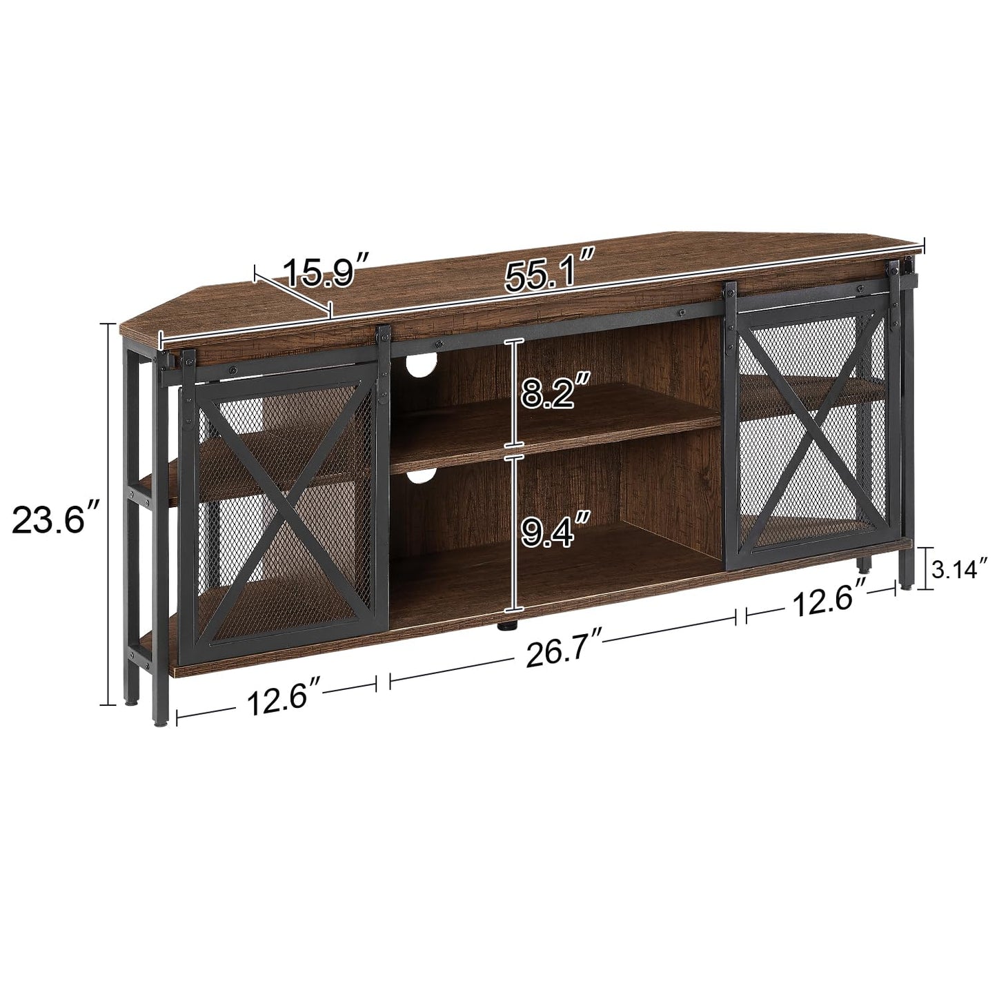 HOMISSUE Corner TV Stand for 55 Inch TV, Rustic Corner Entertainment Center with Storage, Industrial Media Console Table with Sliding Barn Door, Entertainment Center for Living Room, Brown
