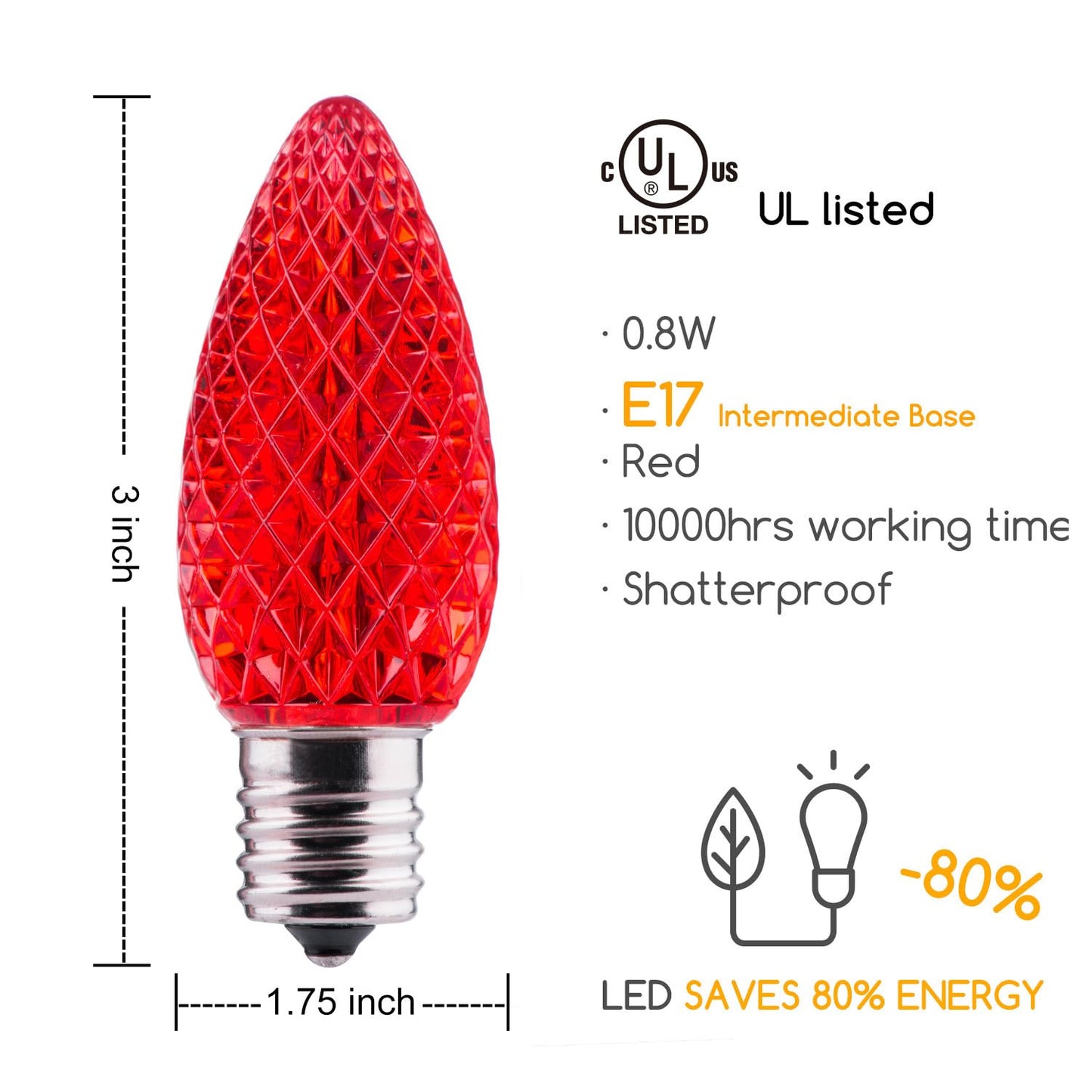 Minetom C9 LED Christmas Light Bulb, 50 Pack, Shatterproof, Dimmable, E17 Base, Red & Pure White