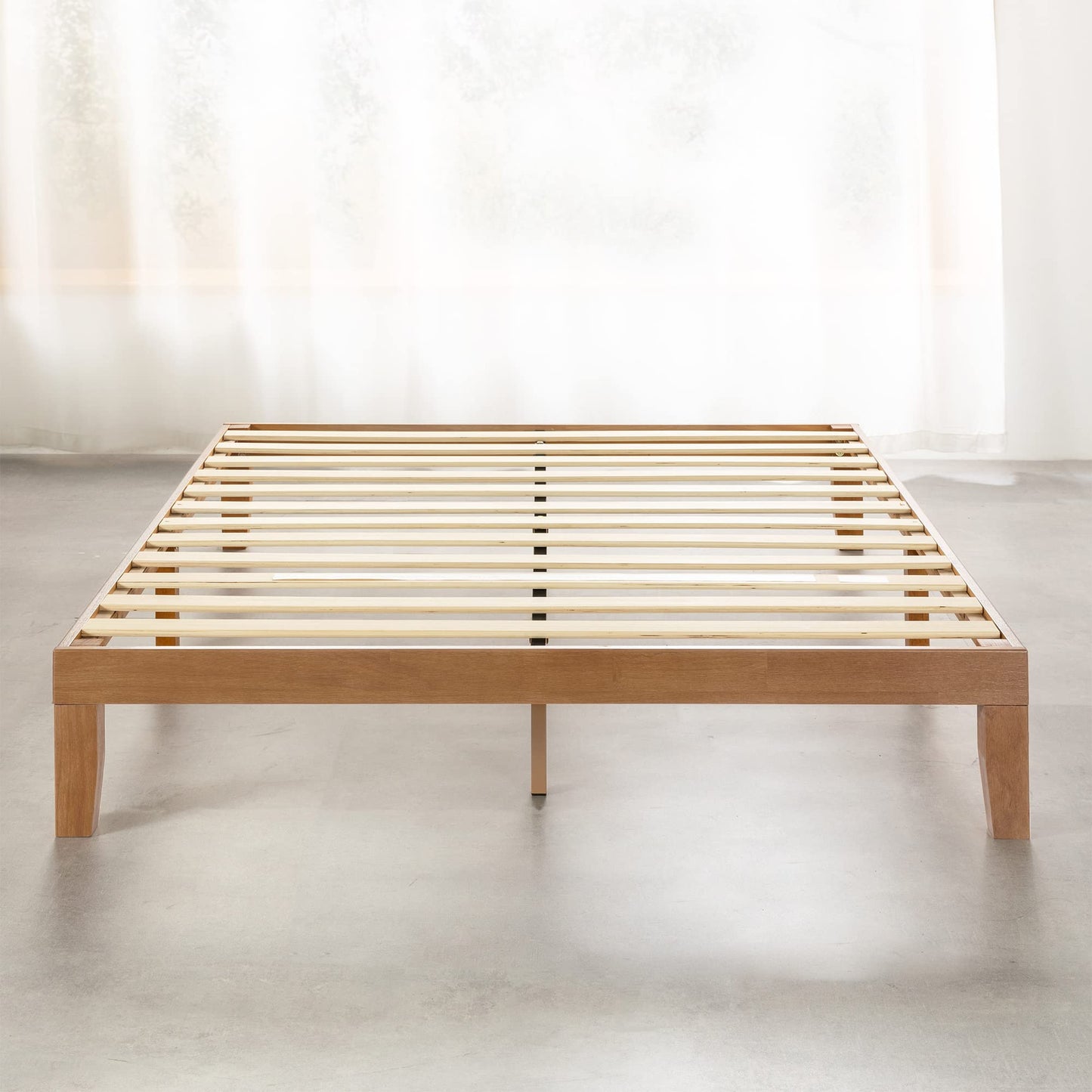 Mellow Naturalista Classic 12 Inch Solid Wood Platform Bed with Wooden Slats, Cal King, Natural Pine