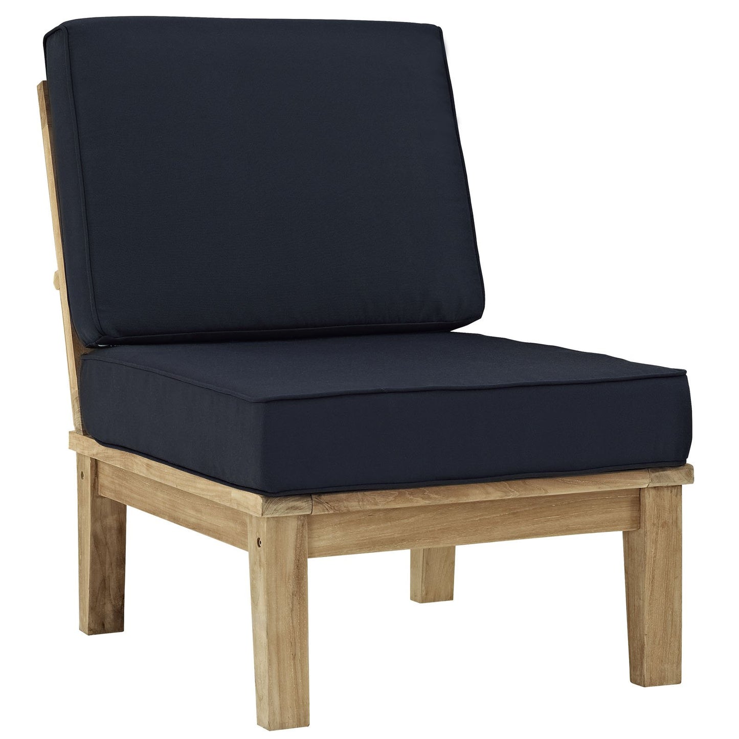 Modway Marina Premium Grade A Teak Wood 8-Piece Outdoor Patio Furniture Set in Natural Navy