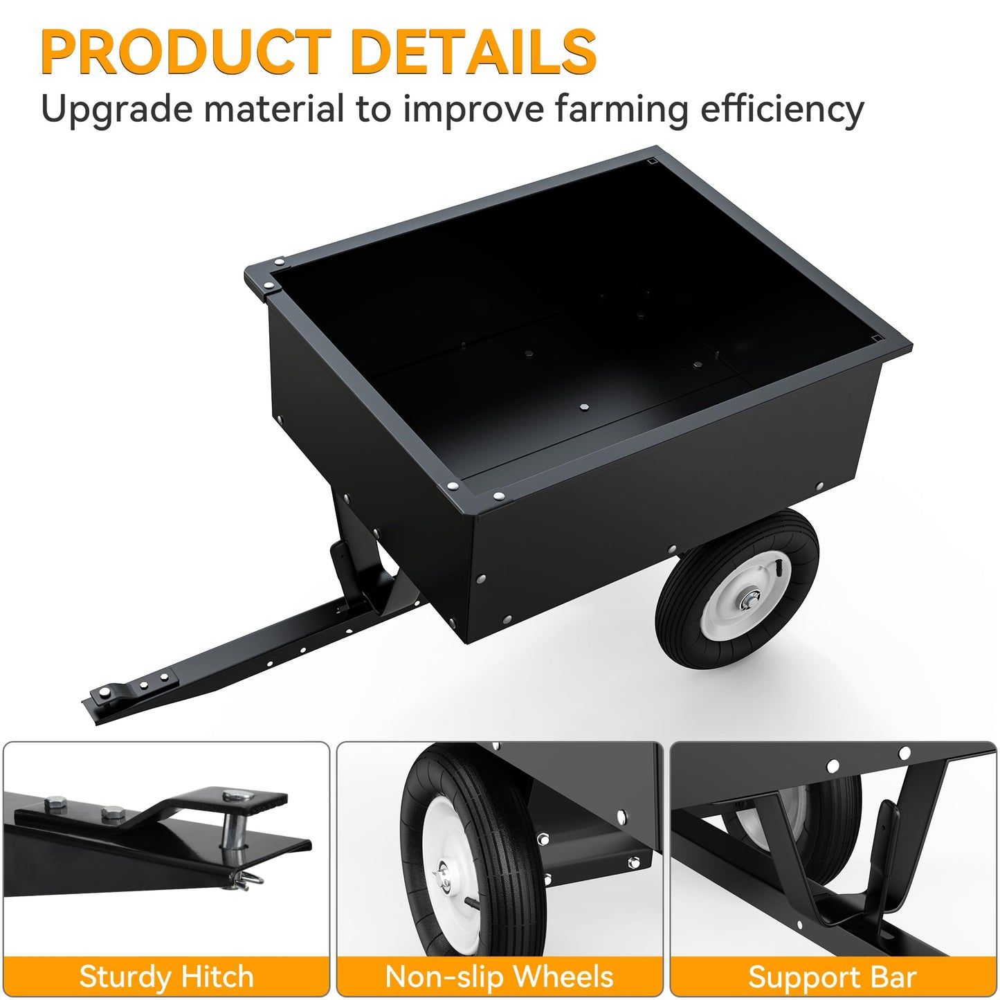 YINTATECH ATV Trailer Steel Dump Cart, Heavy Duty Pull Behind Dump Trailer with Removable Tailgate, Yard Garden Utility Trailer for Lawn Mower Trailer Tractor, 350lbs Capacity, Black