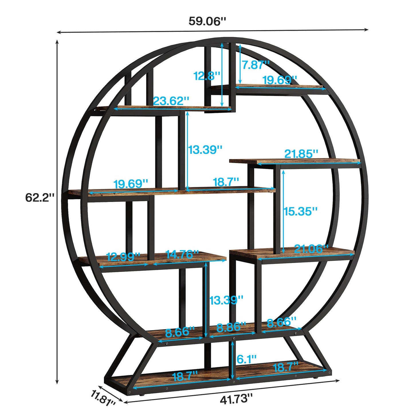 Tribesigns Bookshelf, Round Bookshelves Etagere Bookcase, 63 Inch Industrial Wood Book Shelf with Staggered Shelves, Rustic Open Shelving Organizer Rack Display Shelf for Home Office, Living Room
