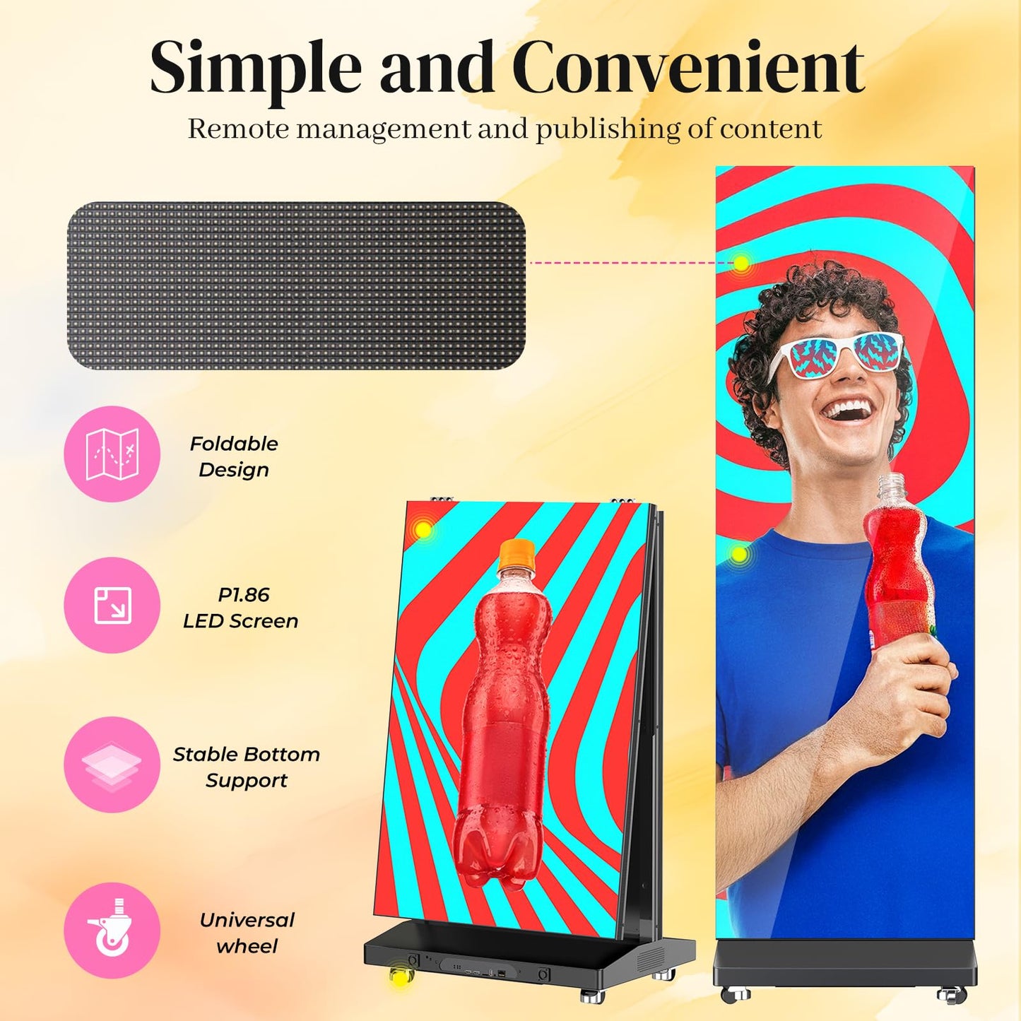 YCKJNB 80″ P1.86 LED Screen Spliceable Flexible Digital Signage Display, Mobile Phone&Computer Software Remote Release, USB Plug-and-Play Full Poster Screen LED Digital Signage Display Black 2-Pack