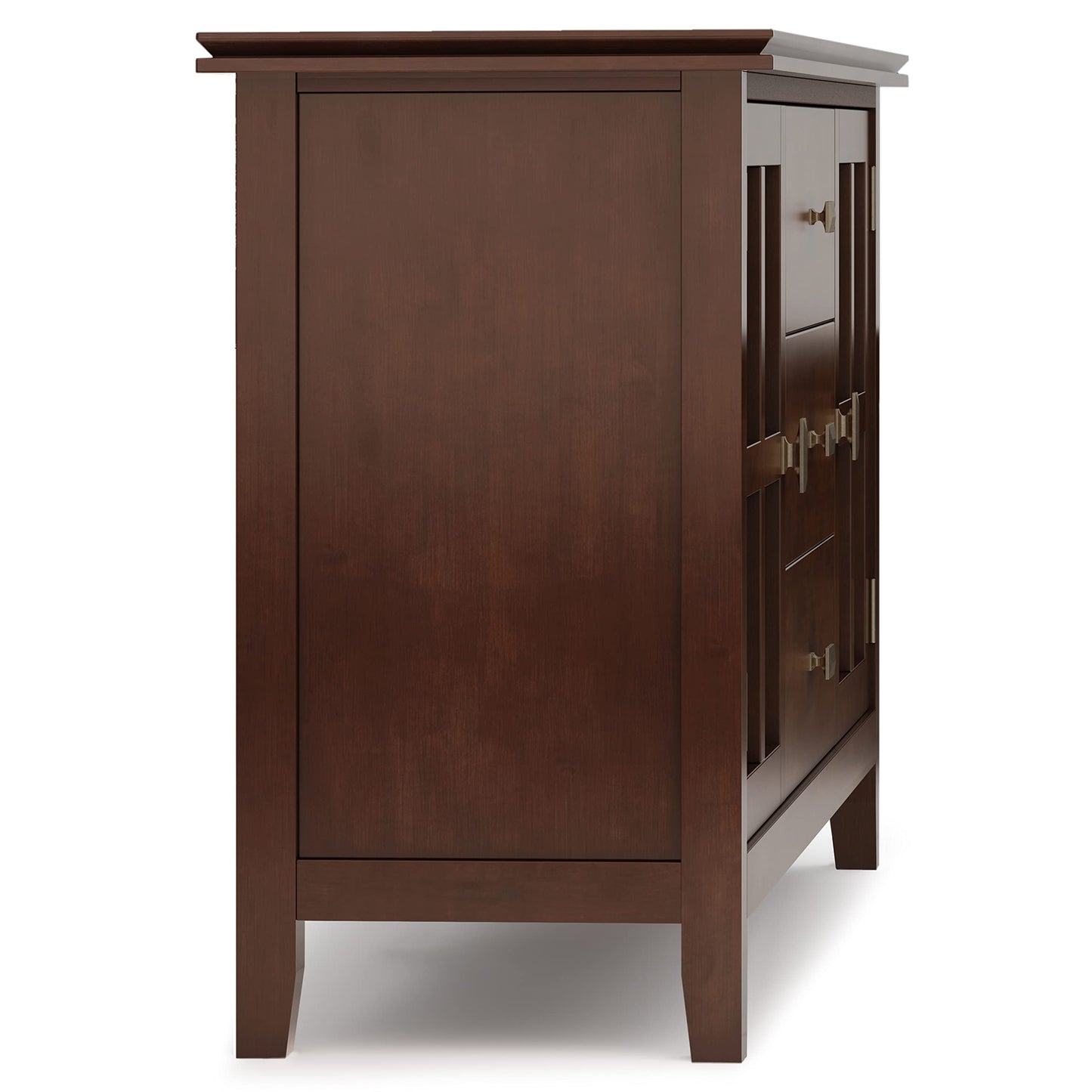 SIMPLIHOME Artisan Buffet - 60 inch Wide Solid Wood 3-Door Sideboard Buffet in Russet Brown, Contemporary Storage Cabinet for Dining Room or Kitchen with Adjustable Shelves and Bronze Hardware
