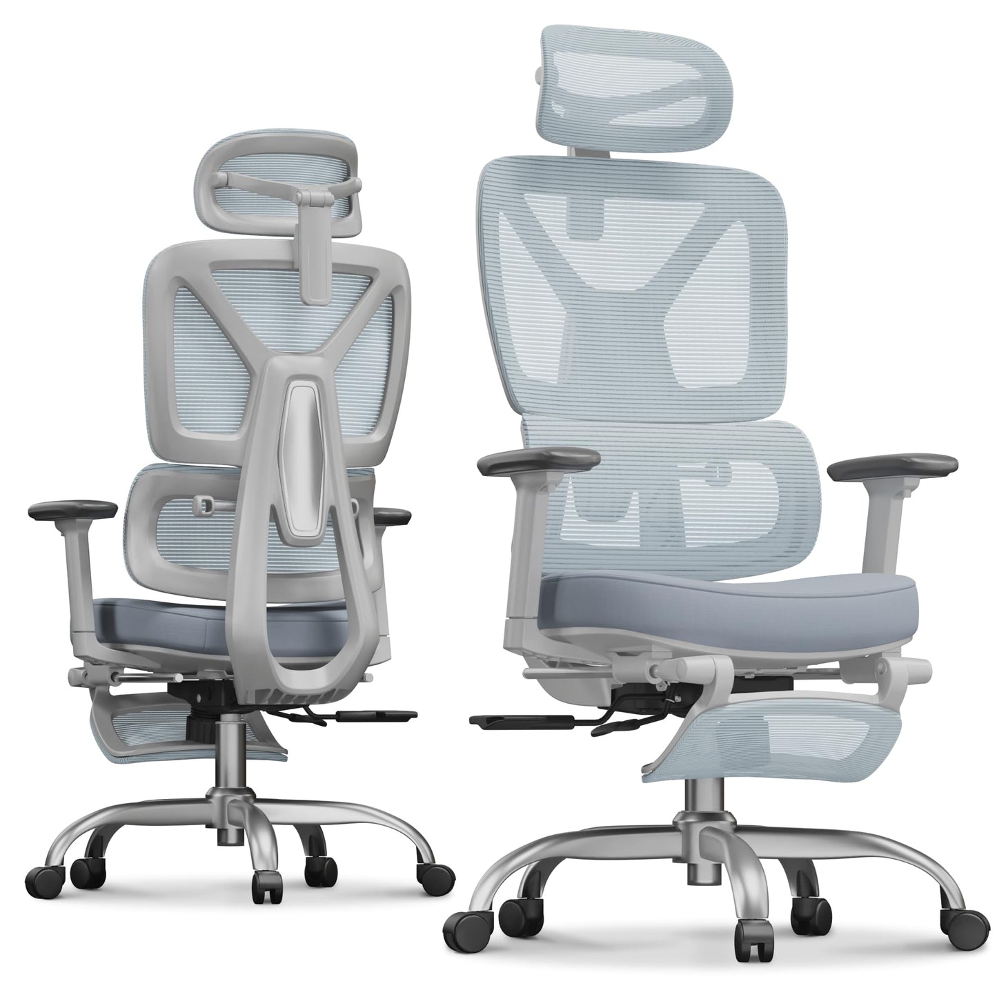 FLEXISPOT ErgoX Premium Ergonomic Office Chair with Footrest- Adjustable 3D Armrests, Dynamic Lumbar Support, Recline & Tilt Function, Mesh Seat, for Home & Office Use,Blue Foam