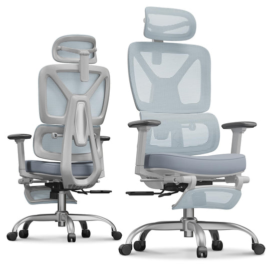 FLEXISPOT ErgoX Premium Ergonomic Office Chair with Footrest- Adjustable 3D Armrests, Dynamic Lumbar Support, Recline & Tilt Function, Mesh Seat, for Home & Office Use,Blue Foam