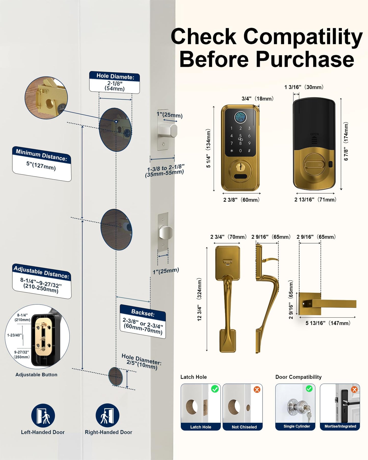 Hornbill Keyless Entry Door Lock, Smart Front Door Lock Set, Smart Deadbolt Keypad Handle Set for Home/House/Airbnb/Office, Auto-Lock,Bronze Brown