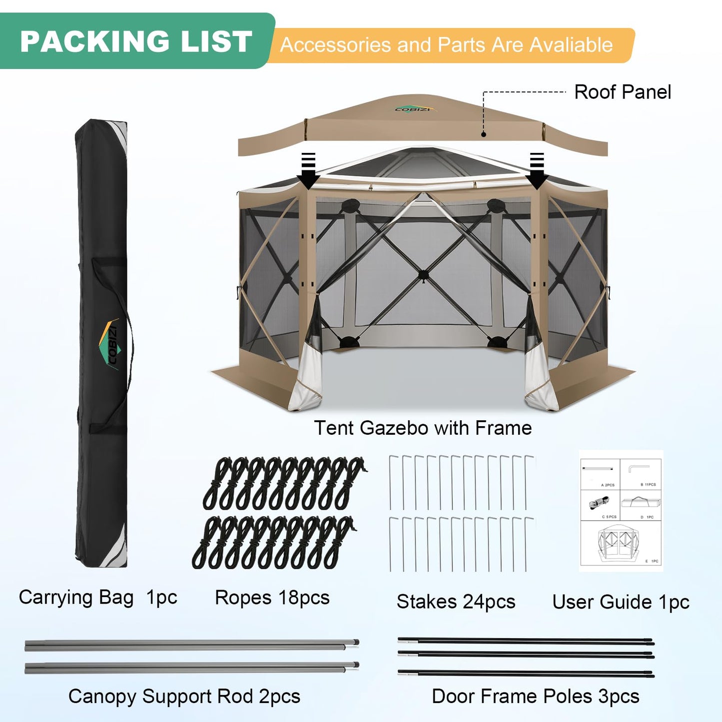 COBIZI 12x12 FT Pop Up Canopy Extendable Tent, Gazebos On Clearance, Screened in Gazebo,Screen Tents Portable carpas para Patio for Outdoor Camping,Backyard, Garden, Khaki(Upgraded)
