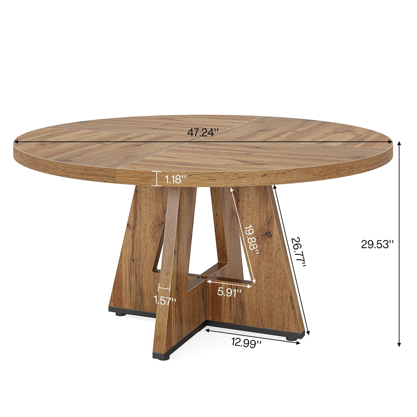 Tribesigns 47 inch Round Dining Table Wood Kitchen Table for Dining Room, 47" Dinner Room Tables for 4-6, Farmhouse Accent Furniture with Wooden Tabletop and Cross Base, Burlywood