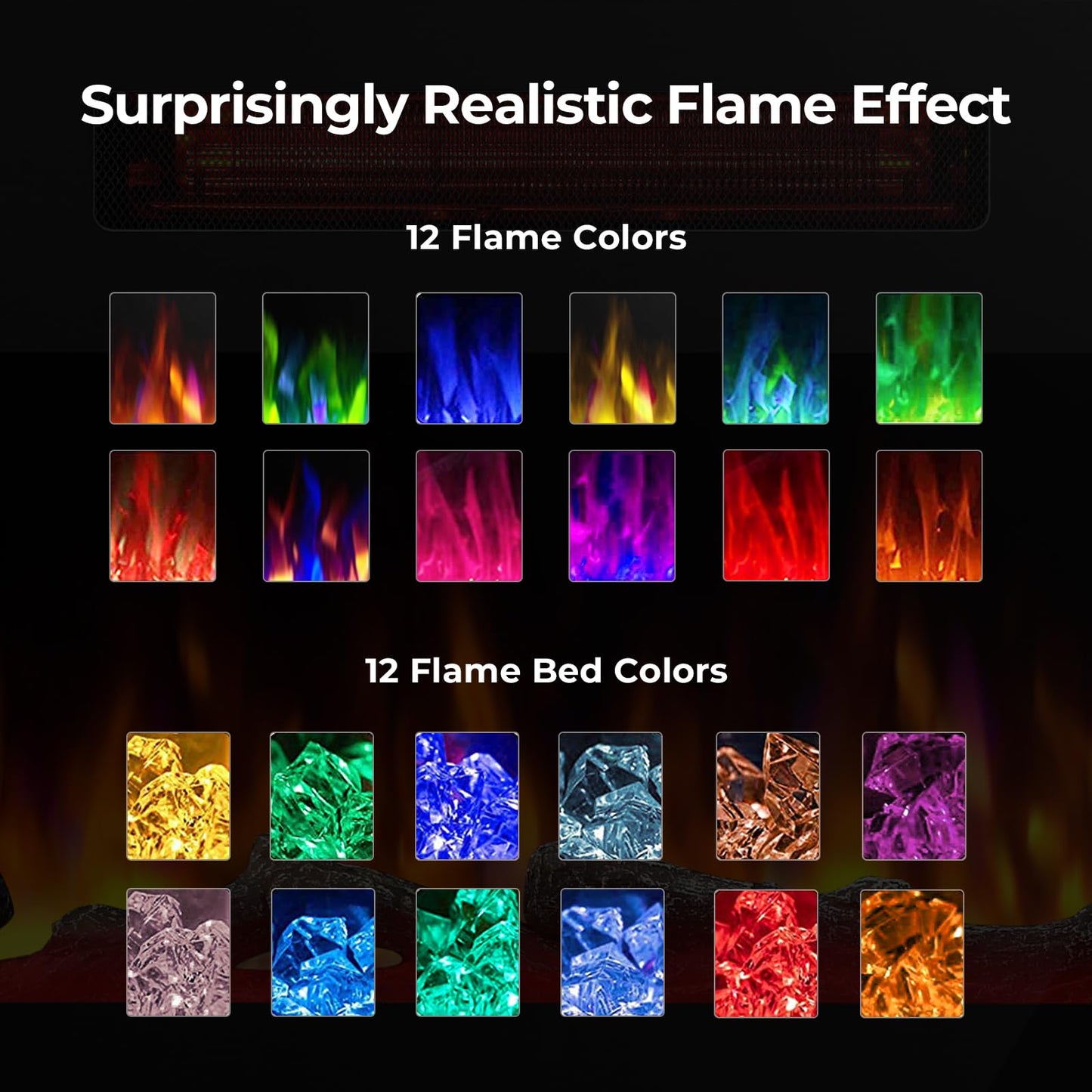 Crzoe Electric Fireplace, Recessed and Wall Mounted Fireplace Heater with Remote Control, Timer, Adjustable Flame Color and Speed, 750w/1500w Electric Fireplace Inserts