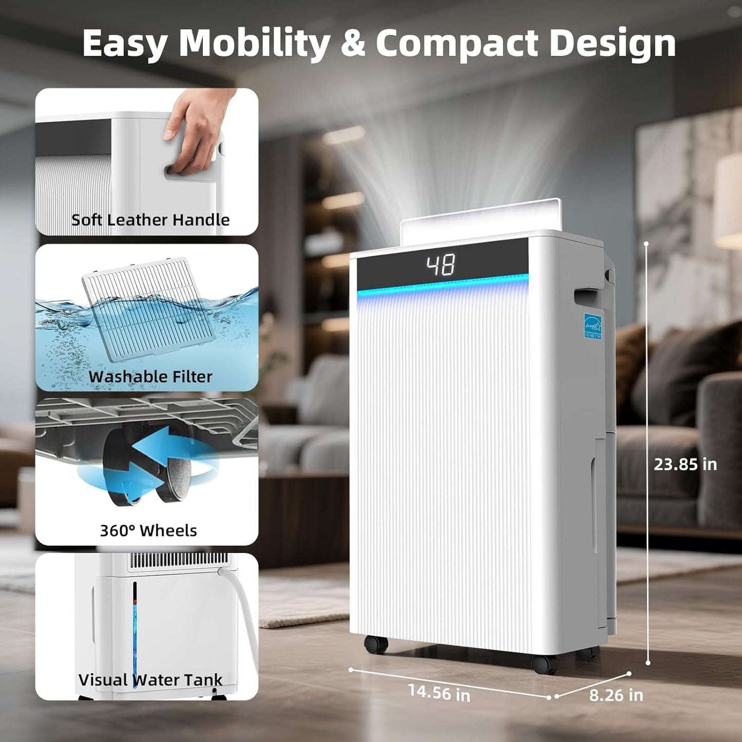 KeepGlad 80 Pints Energy Star Dehumidifier, 5,000 Sq.Ft for Whole Home & Basement, Compressor Dehumidifier with Drain Hose, Advanced Humidity & Moisture Control, Smart Auto Comfort Mode, Quiet