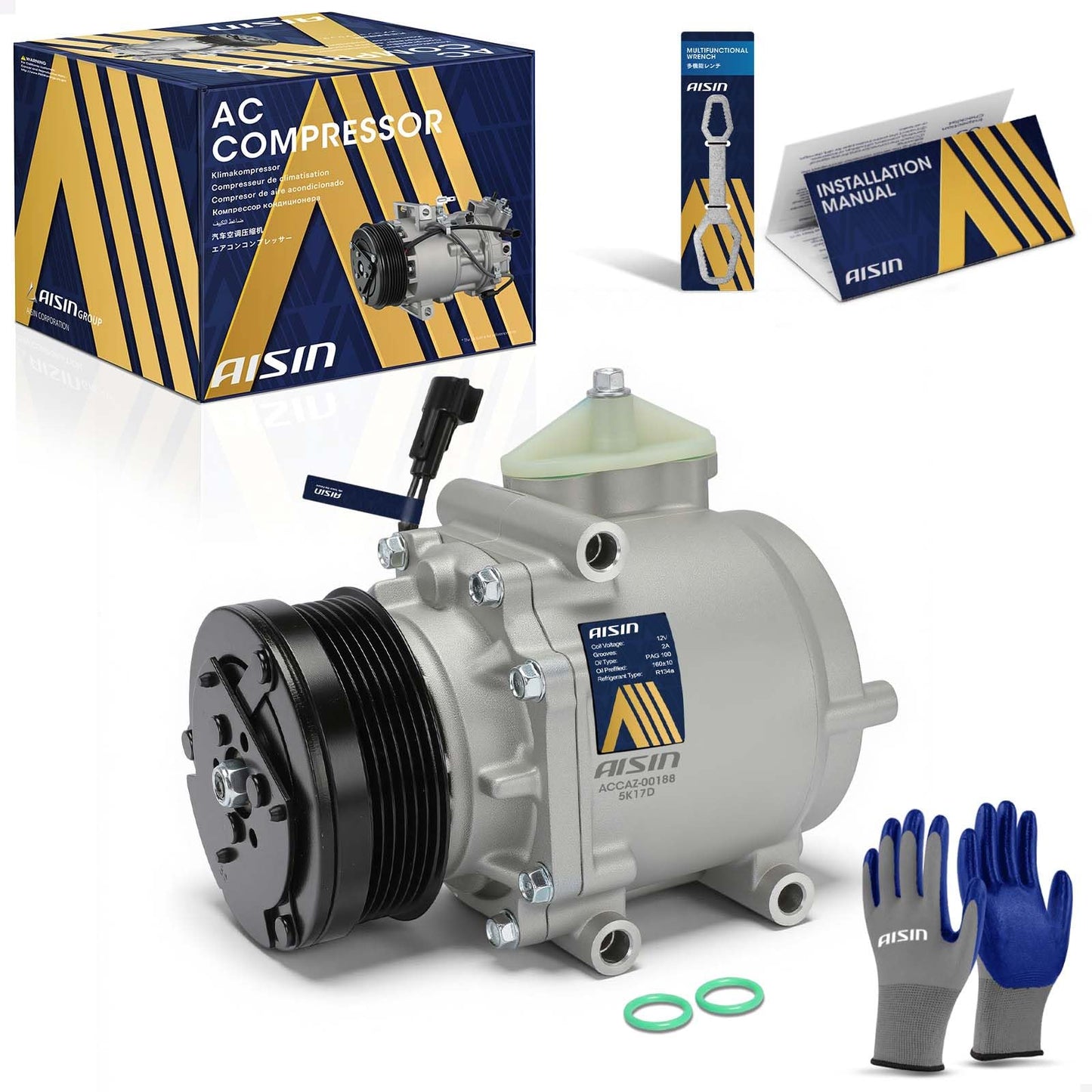 AISIN AFTERMARKET ACCFD-00310 Air Conditioner AC Compressor - Compatible with Ford Expedition 2003-2006 4.6L 5.4L, Lincoln Navigator 2003-2006 5.4L - with 6-Pulley Groove, with Clutch