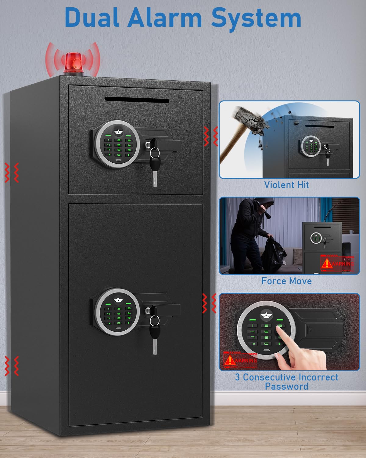 Omethey 6.0 Cubic Extra Large Home Safe Box Fireproof Waterproof, Digital Home Security Safe Box with Adjustable Shelf & Deposit Slot, Money Safes with Backlit Keypad & Dual Alarm for Home Office