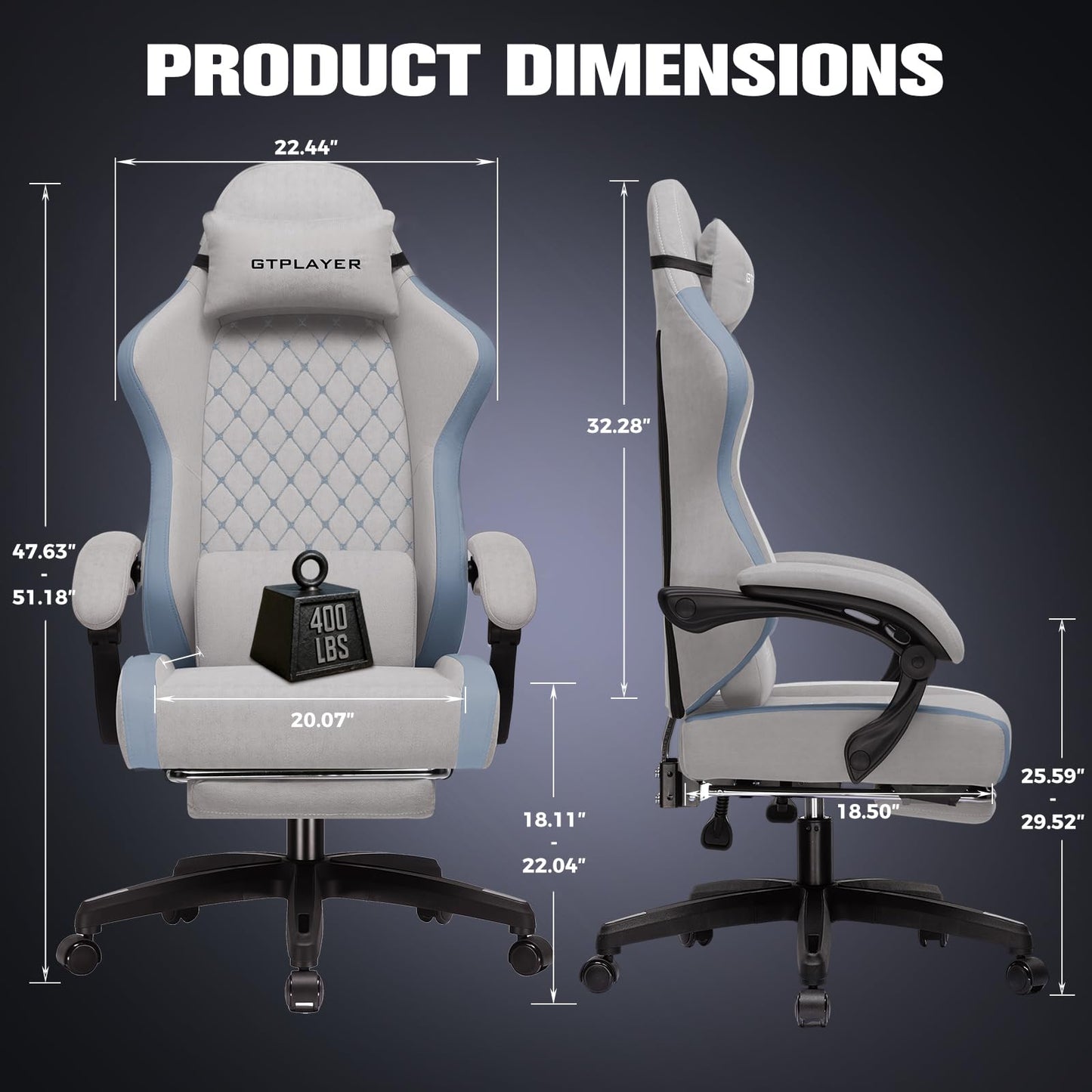 GTPLAYER Gaming Chair, Ergonomic Computer Chair with Footrest and Lumbar Support, High Back Recliner Chair 350lbs, Height Adjustable for Home Office, Grey