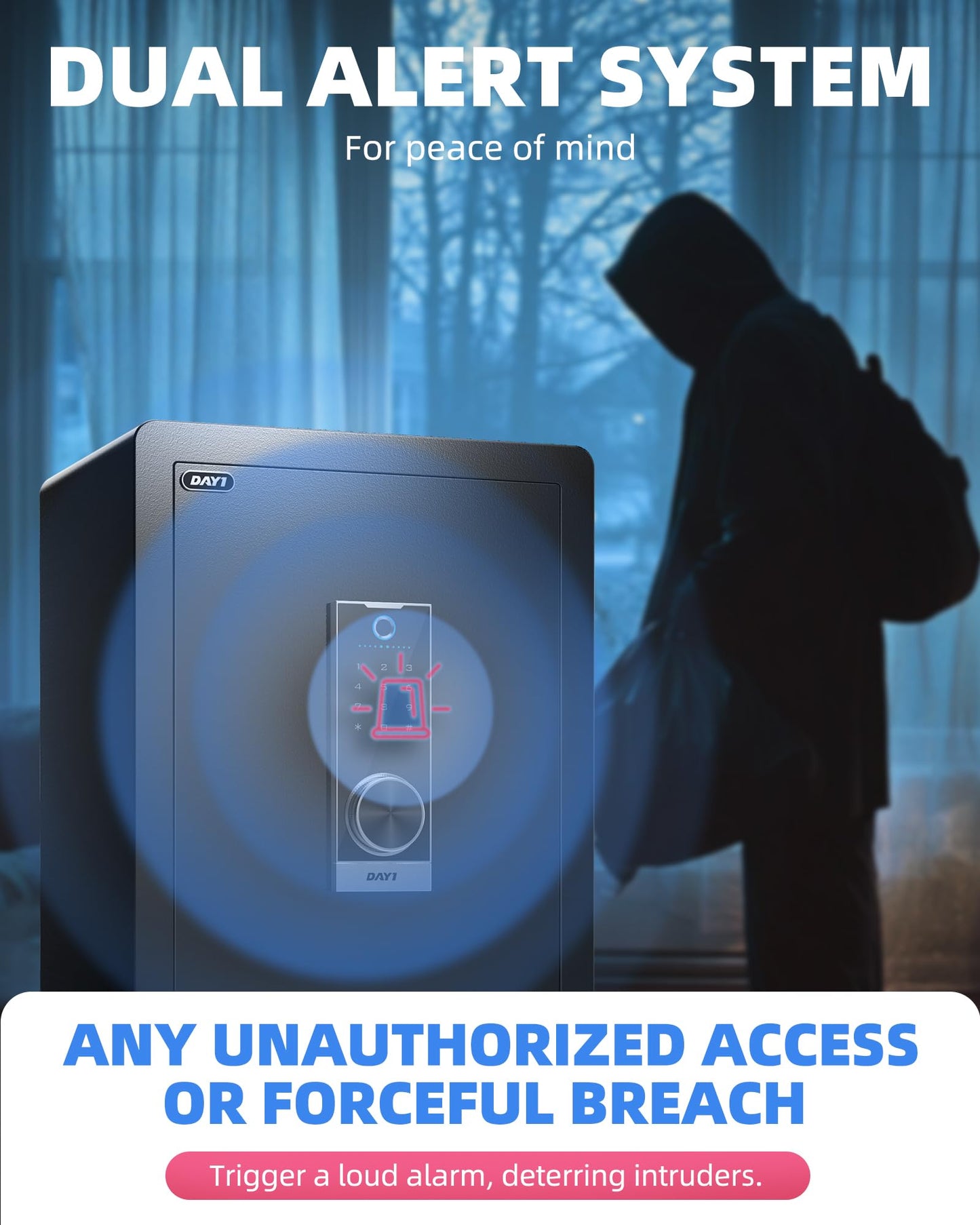 DAYI Biometric Fingerprint Safe Box, 3.0 Cu. Ft. Home Safes with Fireproof Bag, Digital Touchpad Security Safe for Money Cash Documents, Dual Alarm System - 60 Pro