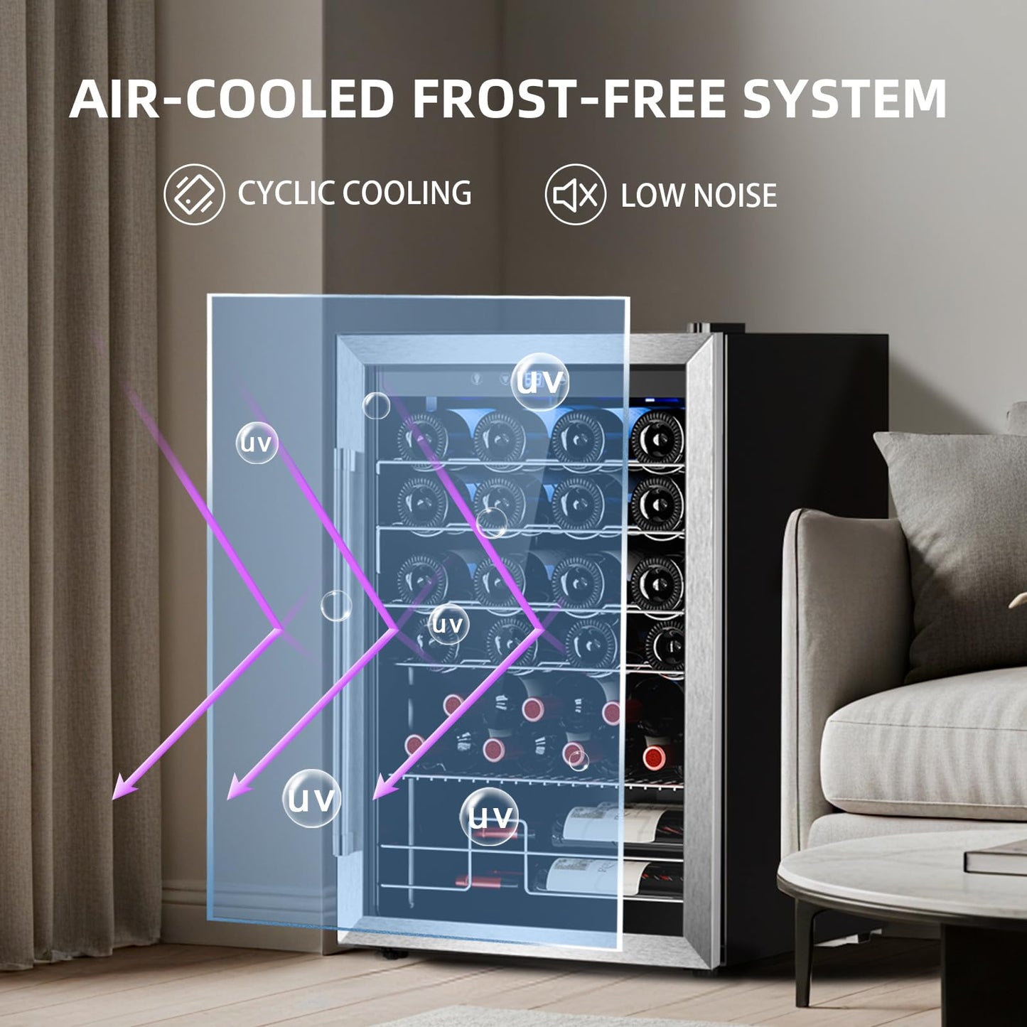 Antarctic Star Wine Cooler Refrigerator, Freestanding Wine Fridge with Adjust Temperature（32°F- 61°F）, 4.5 Cu.Ft Mini Fridge for home/bar/office, Black