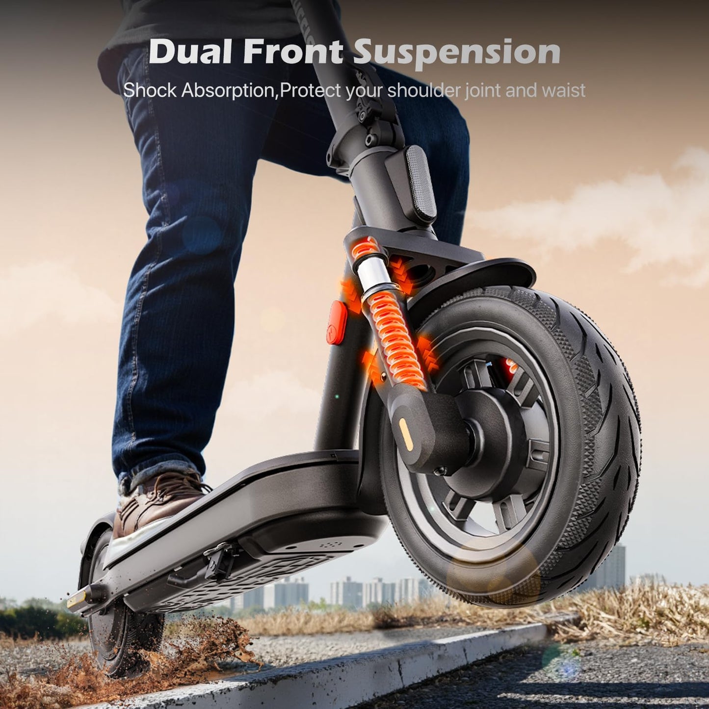 MEGAWHEELS Electric Scooter,Electric Scooter Adults with Suspension,28 Miles Long Range, 10in Pneumatic Tires,600W Motor,20 Mph Fast E Scooter with Smart APP for Commuting, Outdoor, Short Travel