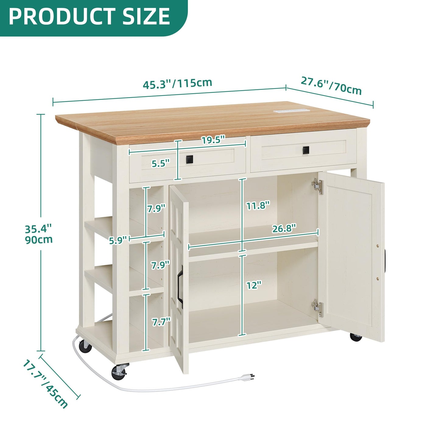 YITAHOME Kitchen Island with Drop Leaf, Mobile Storage Island with Power Outlet, Americana Rolling Kitchen Carts with Storage Shelves and Drawers, Island Table on Wheels for Dining Room, Beige