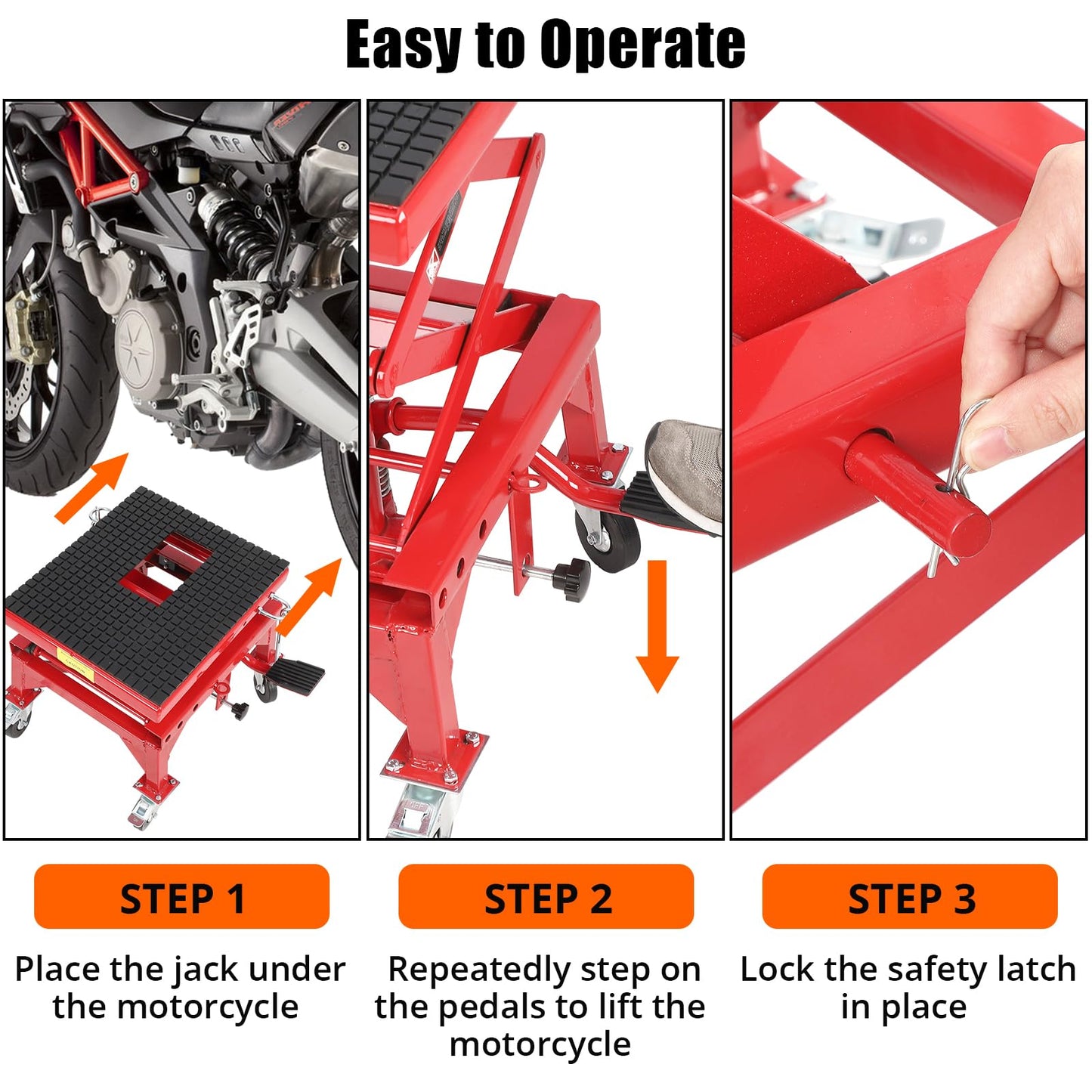 350 Lbs Heavy Duty Hydraulic Motorcycle Lift Table, Foot Operated Scissor Jack with 4 Wheels for ATV Dirt Bike UTV, Motorcycle Jack Stand for Garage Shop Maintenance & Repair