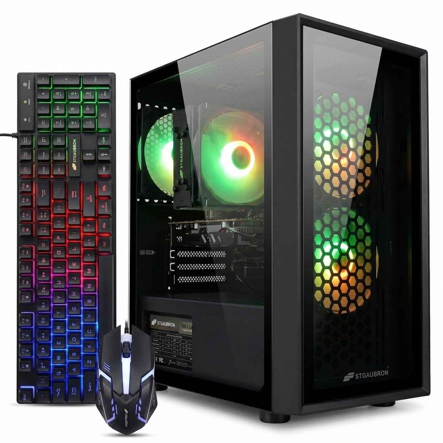 STGAubron Gaming PC Desktop Computer, Intel i7 Xeon E5, Radeon RX 550 4G, 16GB RAM, 512GB SSD, WiFi 6, BT 5.0, RGB Fan x 3, Windows 11 Home