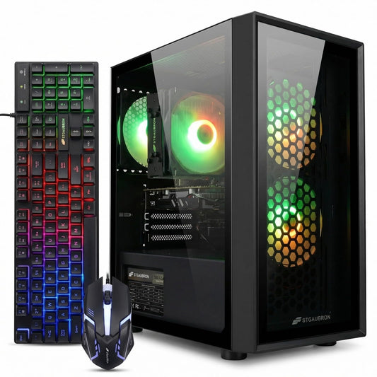 STGAubron Gaming PC Desktop Computer, Intel i7 Xeon E5, Radeon RX 550 4G, 16GB RAM, 512GB SSD, WiFi 6, BT 5.0, RGB Fan x 3, Windows 11 Home