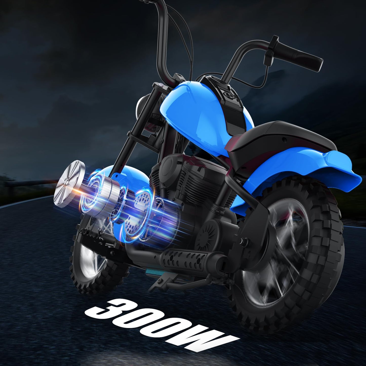 Garveelife Electric Dirt Bike, 15 Mph & 150 LB Max, 24V Ride On Toy for Big Kids w/Led Lights & Power Display, 300W Chain-Driven Motor, Two Speed, Handbrake, Leather Seat, 12 in Air-Filled Tires, Blue