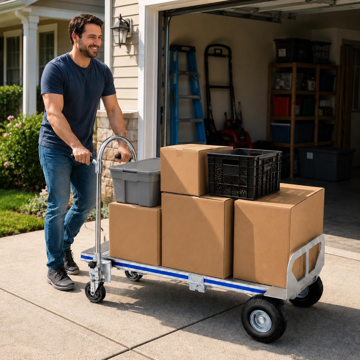 Hand Trucks Heavy Duty Aluminum Dolly Cart, 3 in 1 Design 1000 Lbs Capacity with Solid Wheels - Foldable, Portable, Ergonomic Handle, Perfect for Construction, Warehouses, Factories, Indoor & Outdoor