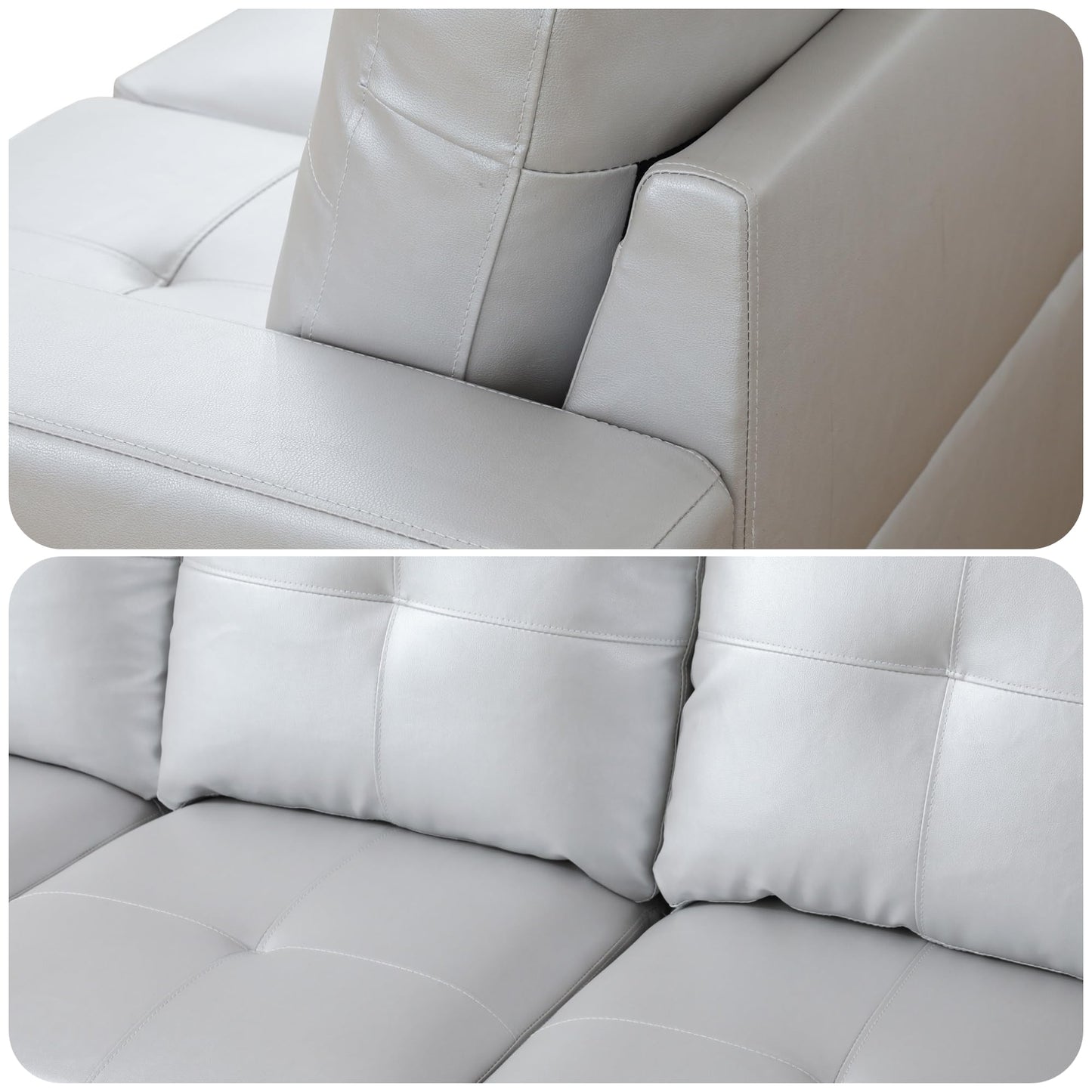 Trygoal 103.5 Inch Modern L-Shaped Couch, PU Leather Sectional Sofa with Chaise Lounge, 4-Seater Couch with Accent Pillows for Living Room, Apartment, Silver Grey