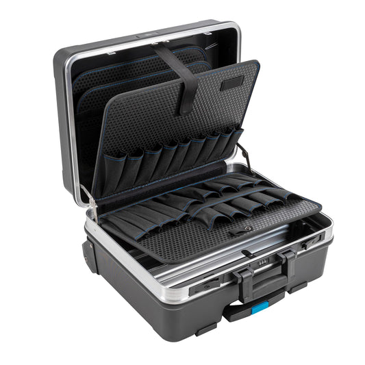 B&W International GO Portable Wheeled Rolling Tool Case Box with Pocket Boards, Black