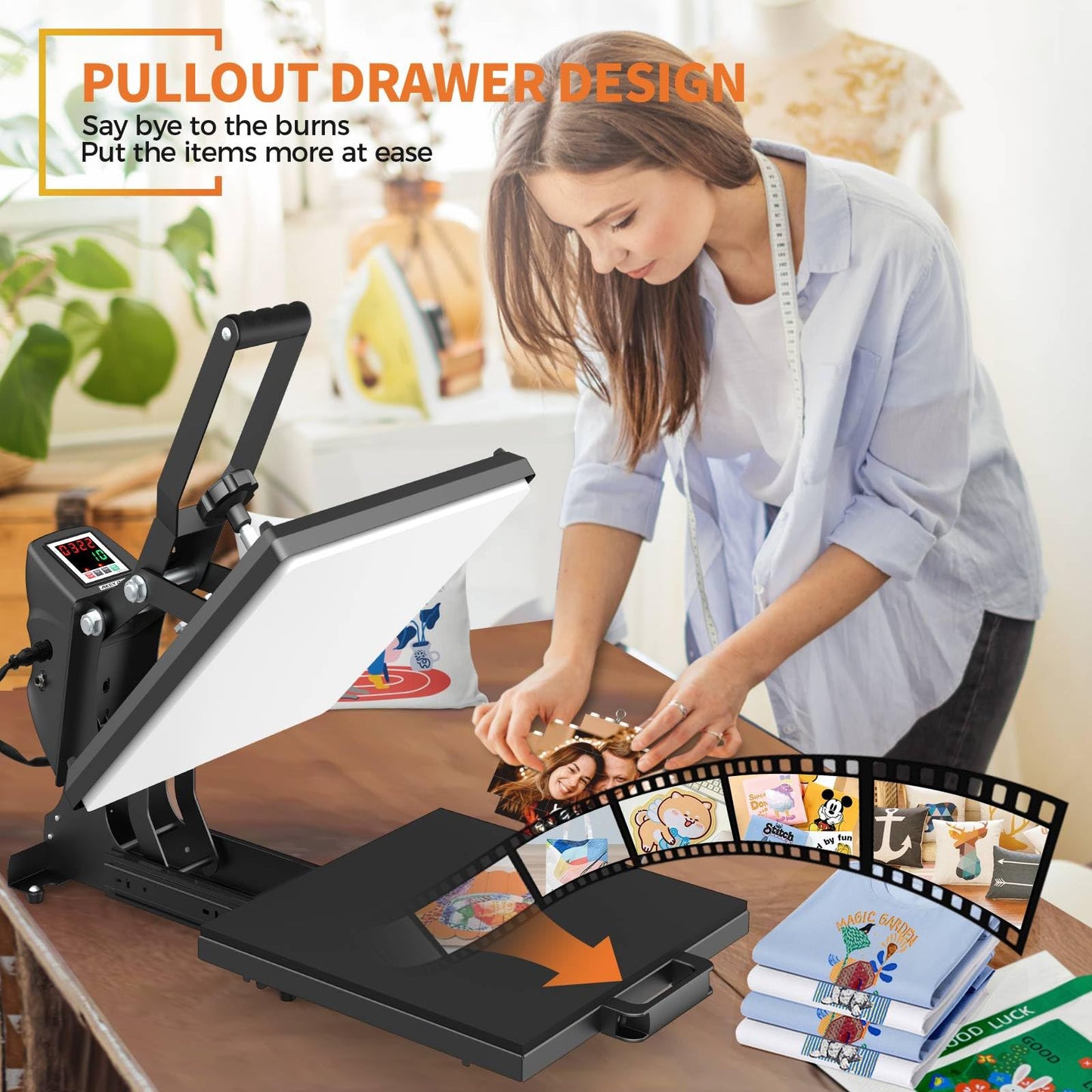 AKEYDIY Heat Press 15x15, Digital Shirt Press Heat Up Fast & Even, Pro Pull Out Heat Press Lower Platen Slide Out Heat Transfer Sublimation Heat Press Machine for Tshirts, Pillow, Pad, Bag, Black