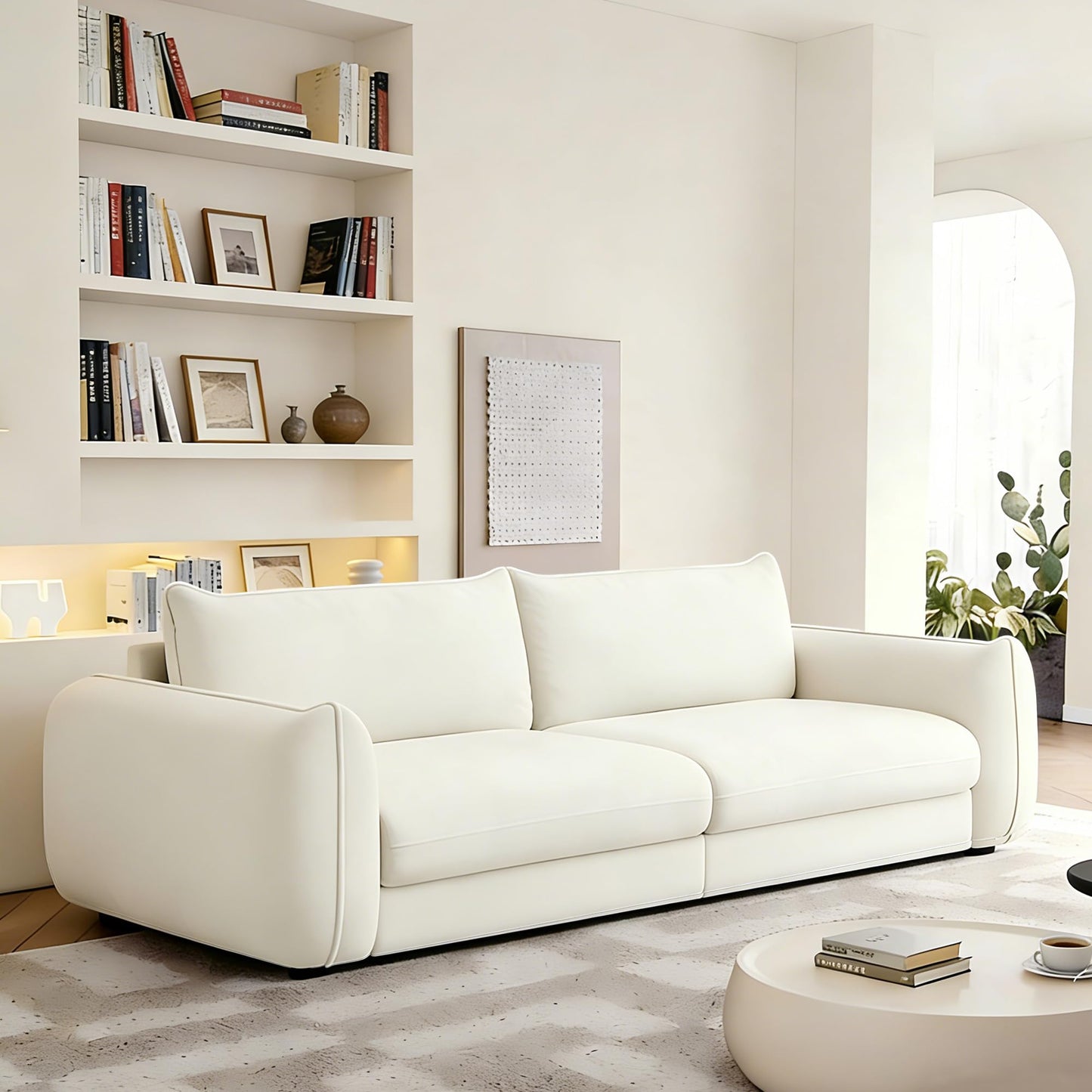 KISLOT 89" Cloud Loveseat Sofa,Chenille Fabric Couch with 3 Deep Seater, Modern Love Seat,Comfy Thick Cushion,Upholstered Sofa Couch for Living Room Bedroom Apartment,Warm White