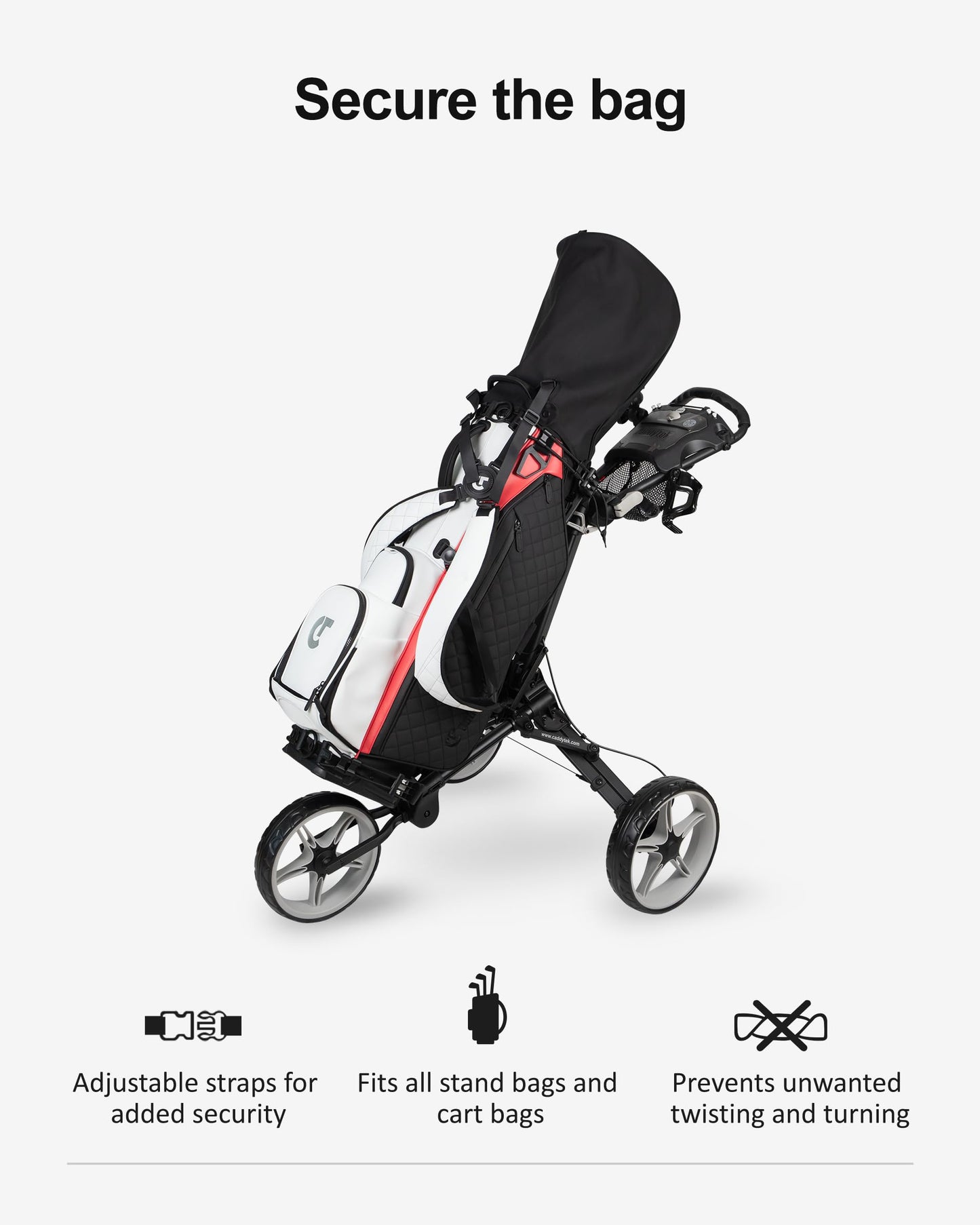 Caddytek CaddyLite Compact Golf Push Cart - Lightweight Aluminum 3-Wheel Foldable Golf Bag Cart with Quad-Fold System, EVA Wheels, Adjustable Handle, Brake, Mesh Net, Umbrella & Drink Holder