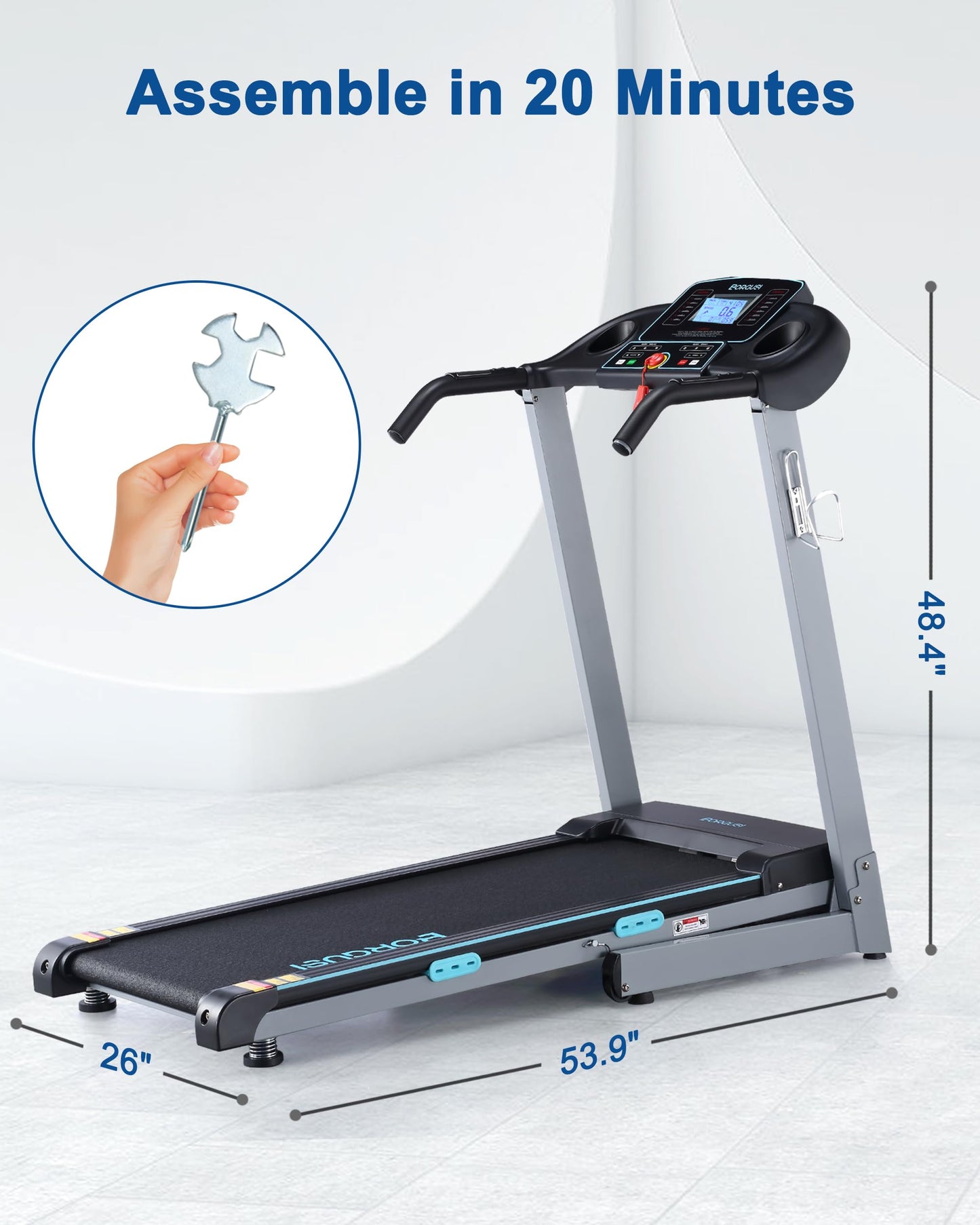 BORGUSI Treadmill with 12% Auto Incline and Bluetooth Speaker - 300 lb Capacity, 3.0HP Folding Electric Treadmill Up to 8.5 MPH Speed, Running Machine with 17.5" Wide Tread Belt for Home Use
