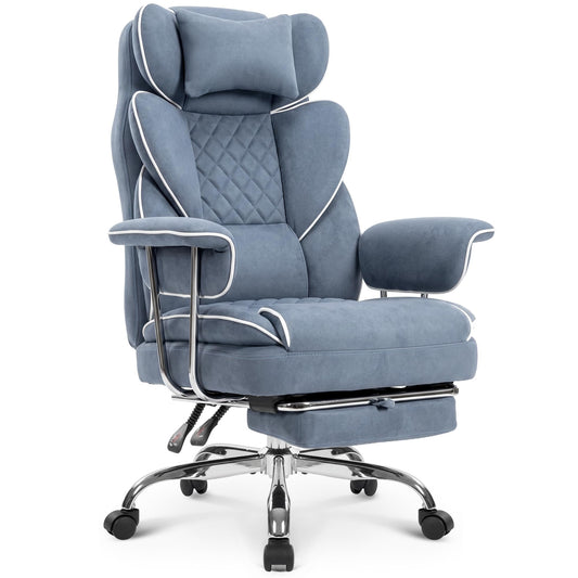 NEO Chair Big and Tall Offie Chair Gaming Computer Chair High Back Heavy Duty Desk Chai with Lumbar Support Adjustable Recliner Footrest Wide Seat Fabric Executive Home with Wheels (Fabric Blue)