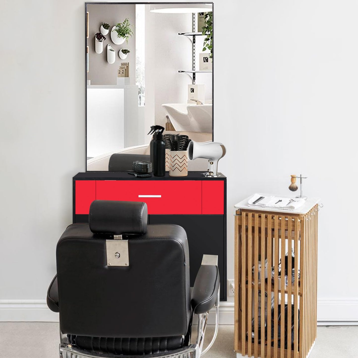 JHshop Black Salon Cabinet, Beauty Salon Products, Tools Cabinet, Barber Salon Stations for Hair Stylist, Beauty Styling Equipment Organizer w/Mirror, Hair Salon Supply Cabinet Storage Cabinet Drawer