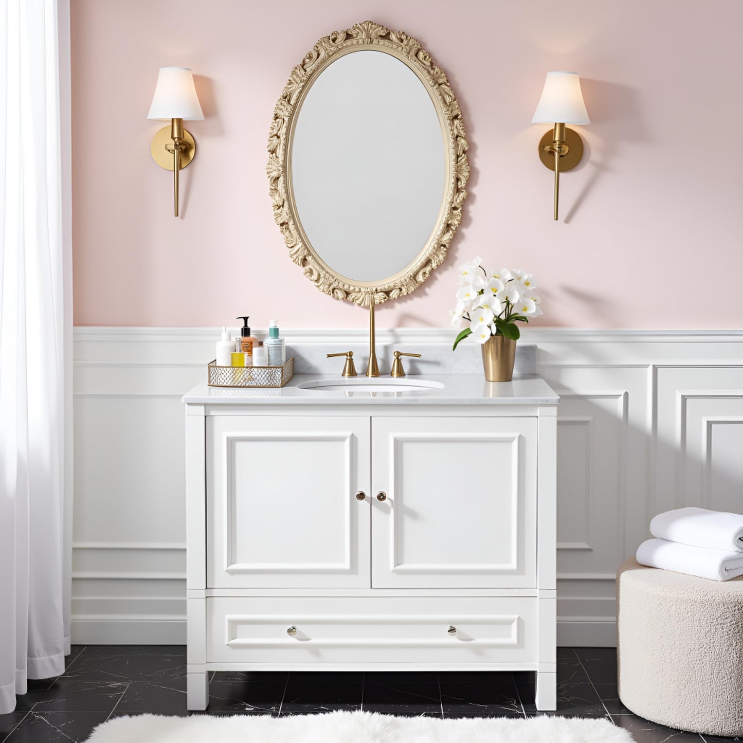 Alaterre Furniture Williamsburg 36 Inch Bathroom Vanity - Freestanding Cabinet Without Sink - Large Wood Vanity with Soft-Close Doors (White)
